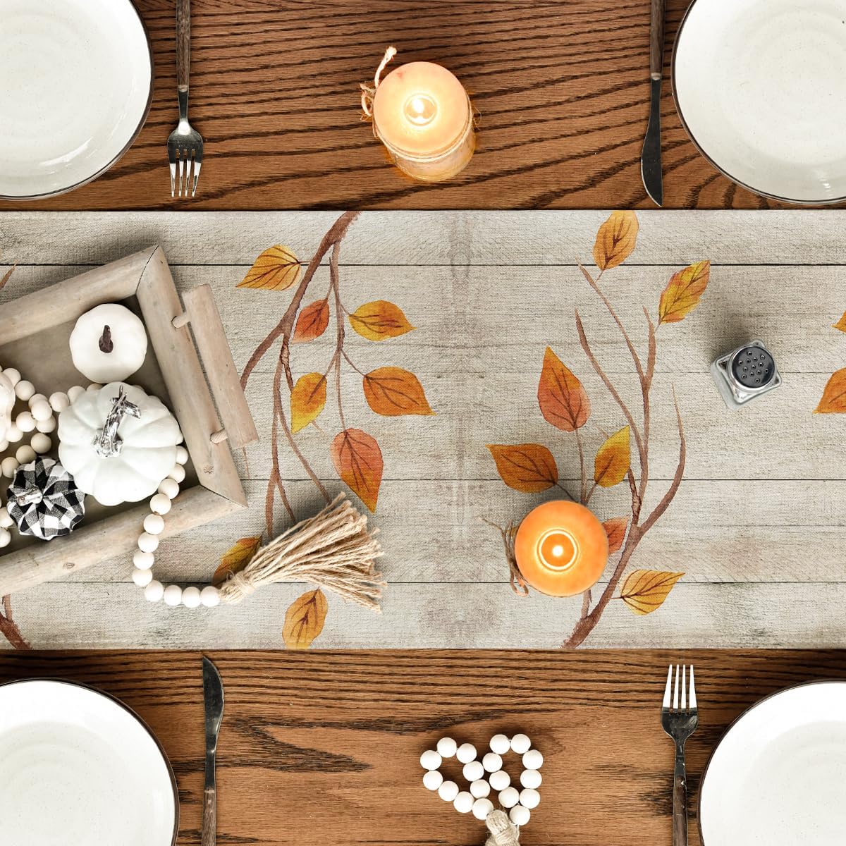 Artoid Mode Wood Gnomes Pumpkins Sunflower Maple Leaves Fall Table Runner, Kitchen Dining Table Decoration for Home Party Decor 13 x 120 Inch