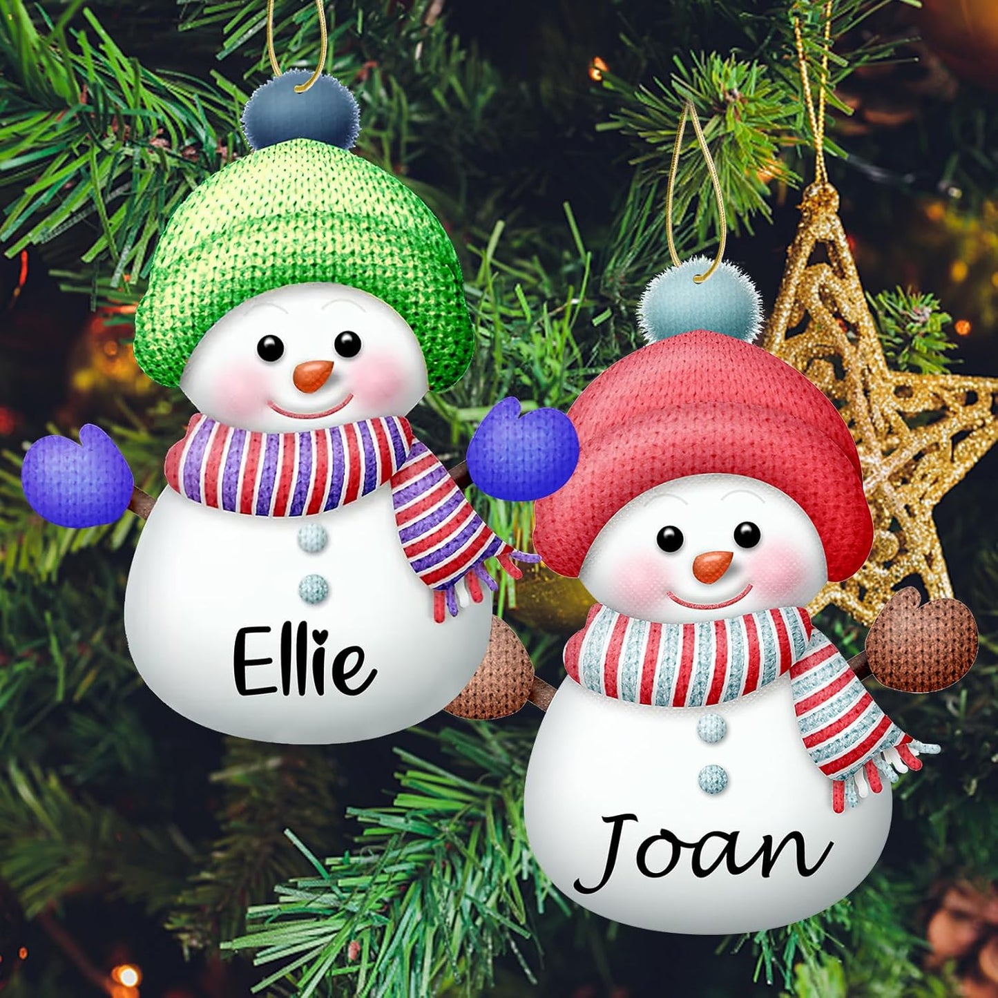 Personalized Christmas Ornaments with Names Snowman Custom Family Ornament Customized Xmas Tree Hanging Wood Decoration Gift 3.15"(8cm) Blue