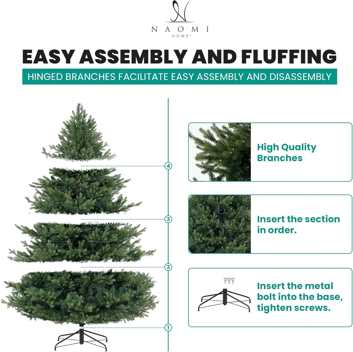 Kinsley 7.5ft Prelit Aritificial Christmas Tree with 4130 Branch Tips, 600 Warm Lights and Metal Stand, 59" Wide Realistic Traditional Christmas Tree with Lights by Naomi Home