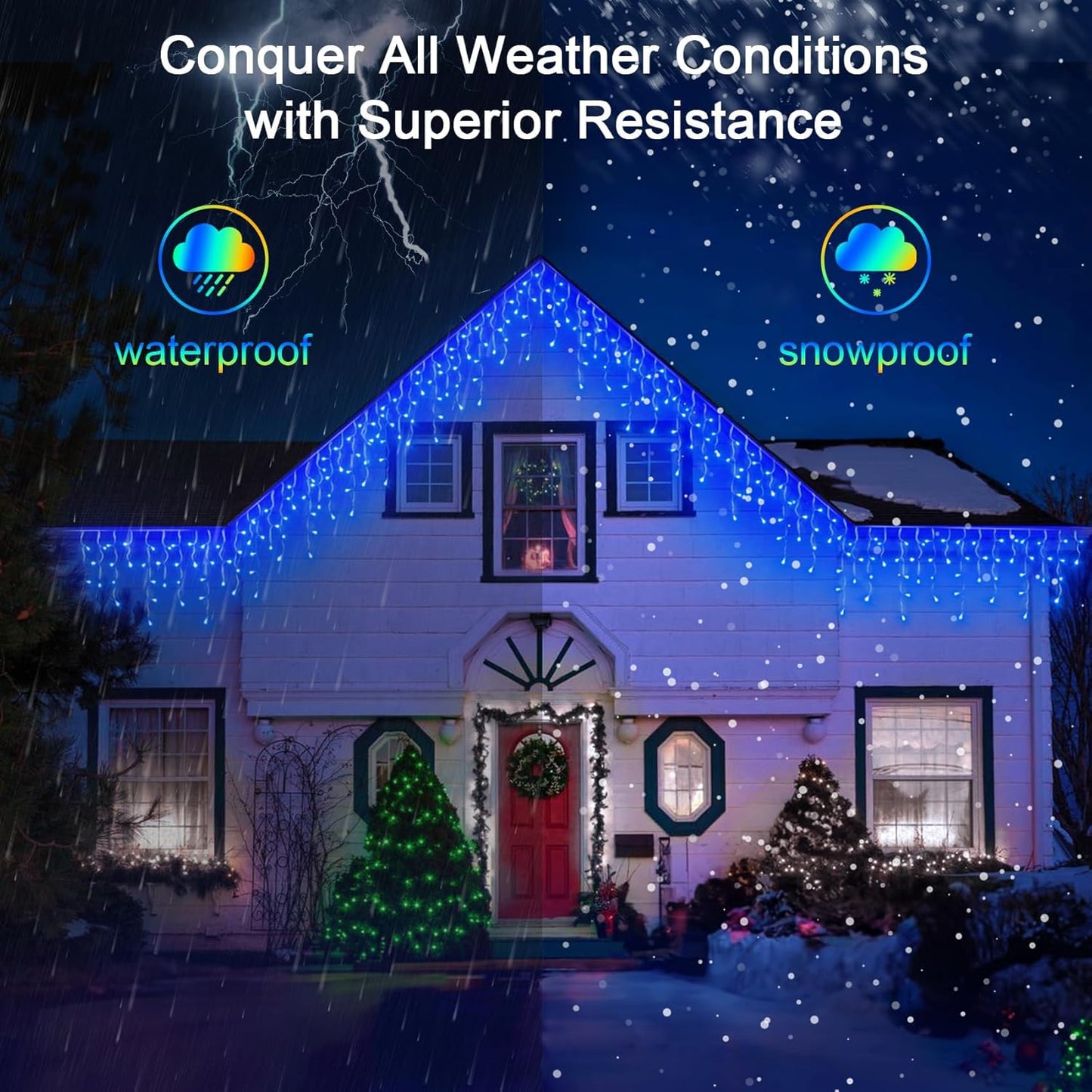 60FT 612 LED Outdoor Christmas Lights - 136 Ice Drops, 12 Pro Modes with Timer Memory & Brightness, Waterproof Hanging Ice String Light for Holiday Wedding Garden Fence House Decor (Blue)