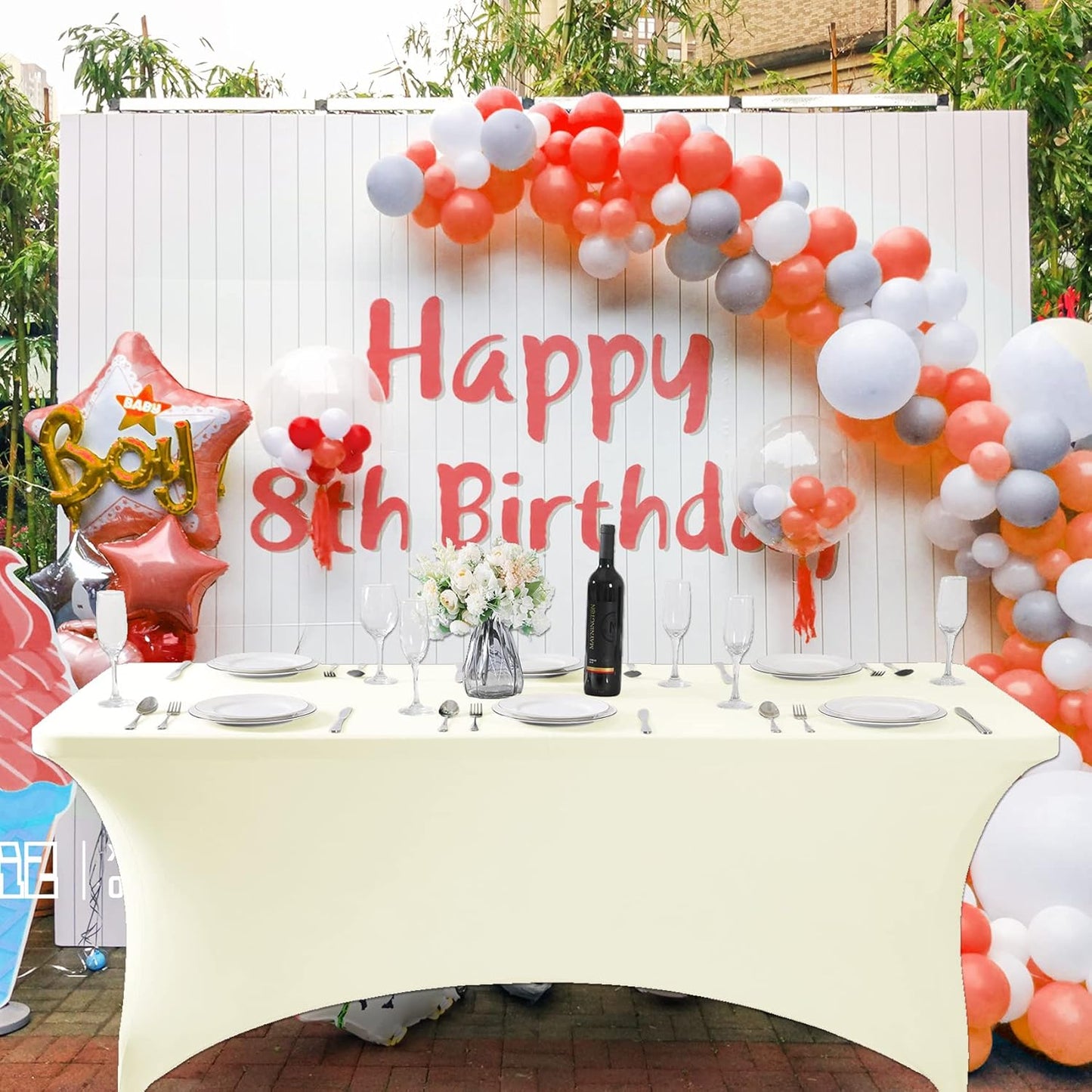 SuperO 2Pack Waterproof Spandex Table Cover for 4FT Table Universal Fitted Stretch Tablecloth for Party, Banquet, Wedding and Events-Ivory