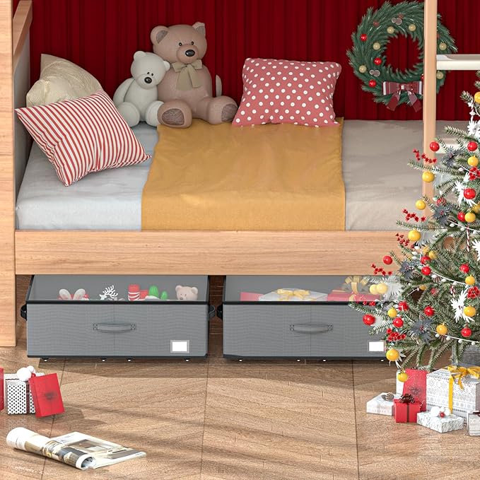 Under Bed Storage with Wheels, No Assemble Required 10 inches height Under Bed Storage bins,Large capacity Rolling Under bed Shoe Storage containers,dorm under bed storage drawers