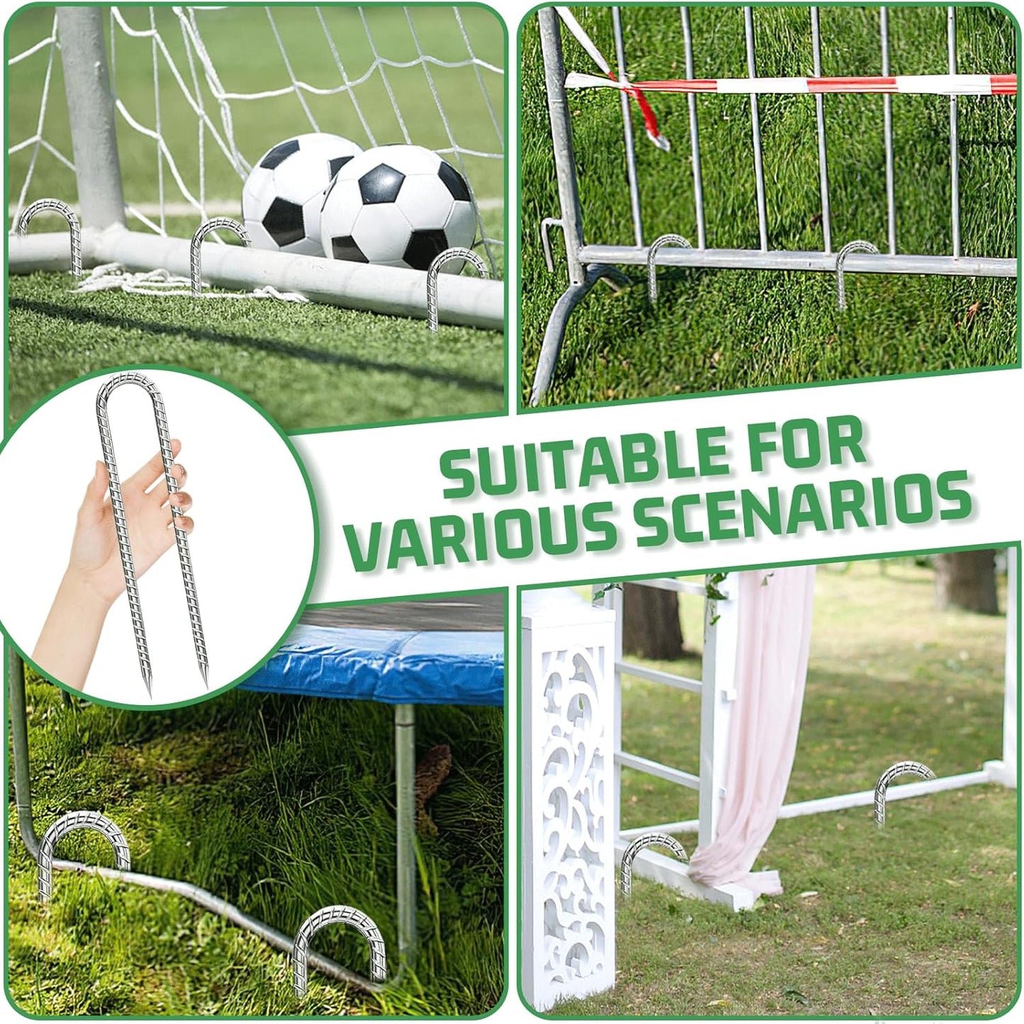 Rebar-Stakes-12-Inch, Ground Stakes Heavy Duty U-Hook Galvanized Anti-Rust Tent Stakes Heavy Duty Ground Anchors for Garden Dog Fence Chicken Coop Christmas Decorations Deer Fence 16pcs