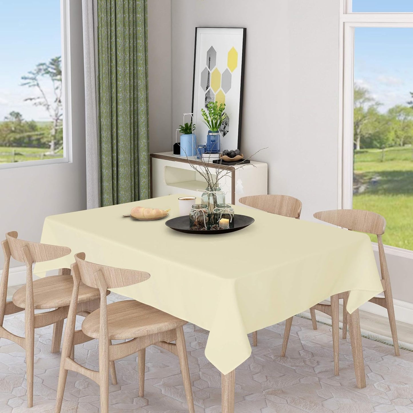 sancua Rectangle Tablecloth - 60 x 102 Inch - Stain and Wrinkle Resistant Washable Polyester Table Cloth, Decorative Fabric Table Cover for Dining Tables, Buffet Parties and Camping, Beige