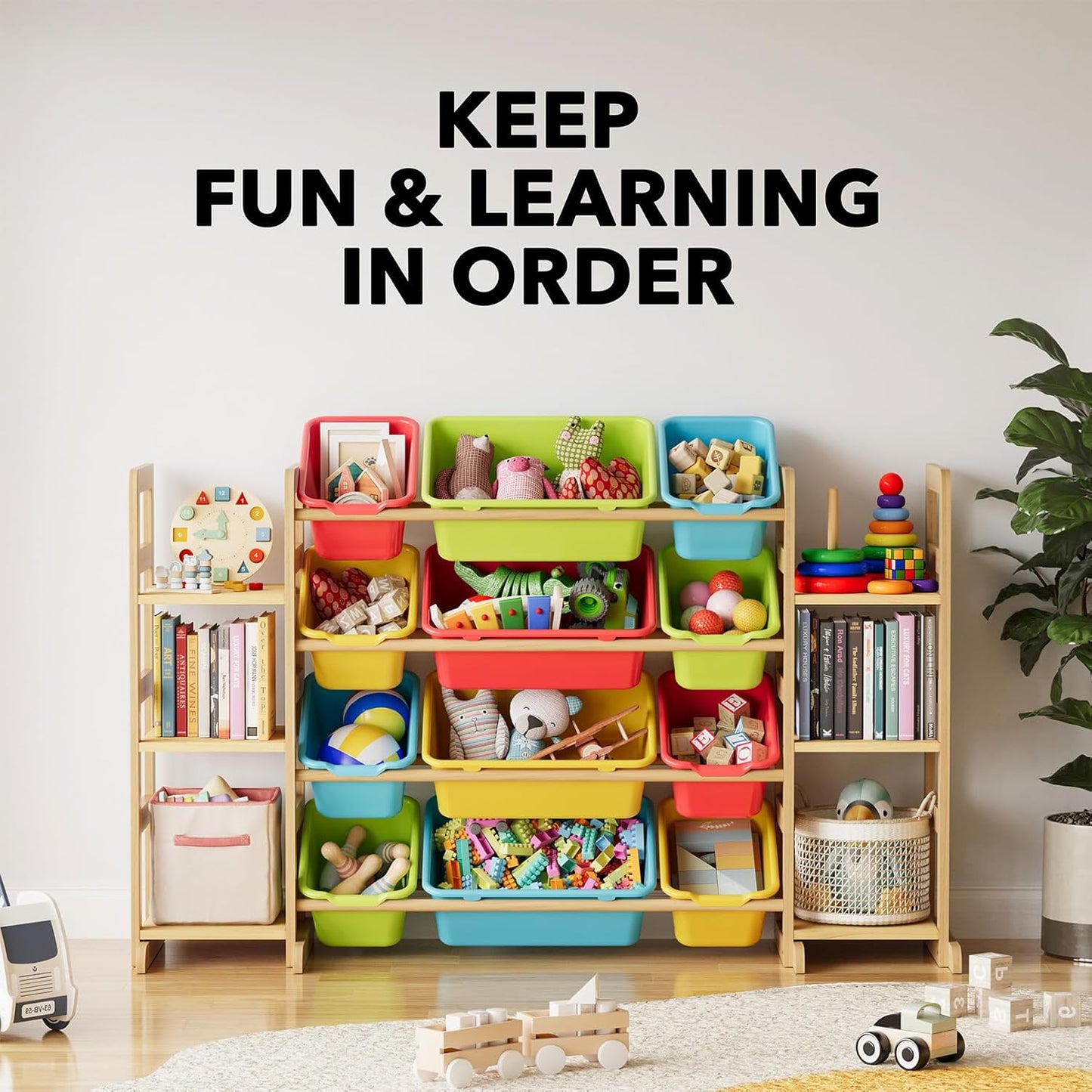 SpaceAid Toy Storage Organizer with 6 Shelves and 12 Bins, Toy Organizers Storage Bookshelf, Kids Bin Shelf Toys Box Bookcase for Bedroom Playroom Organization Room Decor, Multi-Colored