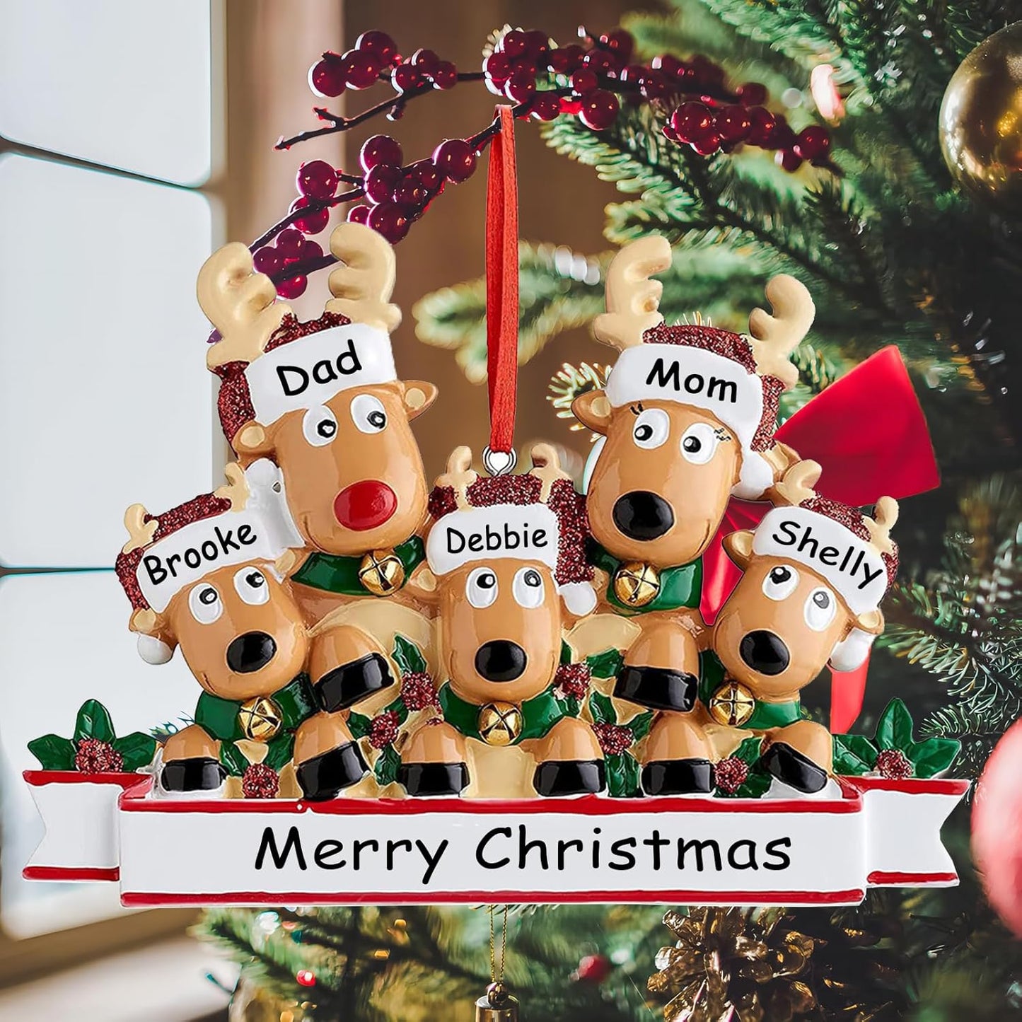 Personalized Christmas Ornaments 2025,Family of 2,3,4,5,6,7,8 Custom Reindeer Christmas Ornament,Customized Name Ornament,Xmas Ornaments,Customized Xmas Tree Decorations Gifts