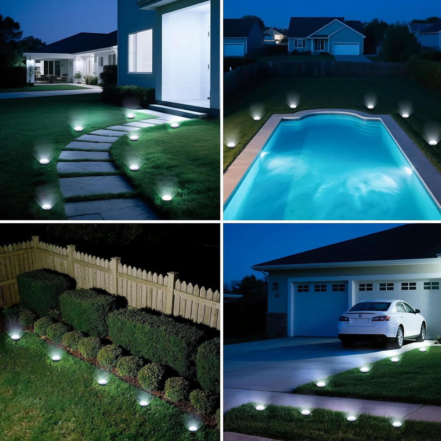 Mini Outdoor Solar Lights,8 Pack Solar Garden Lights for Outside IP65 Waterproof, 8 LED Disc Landscape Lighting for Garden Yard Driveway Walkway Poolside Deck Lawn Patio,Cold White