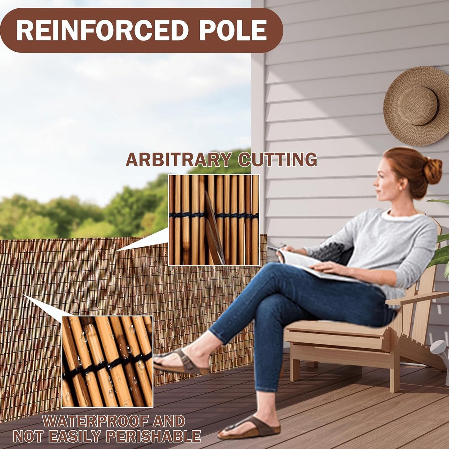 Natural Reed Fencing Rolls, Decorative Bamboo Fencing 4 ft High Roll Reed Screen Curtain, Natural Reed Bamboo Fencing for Outdoor Balcony Patio Garden Backyard (Light Russet), LWZLTH7