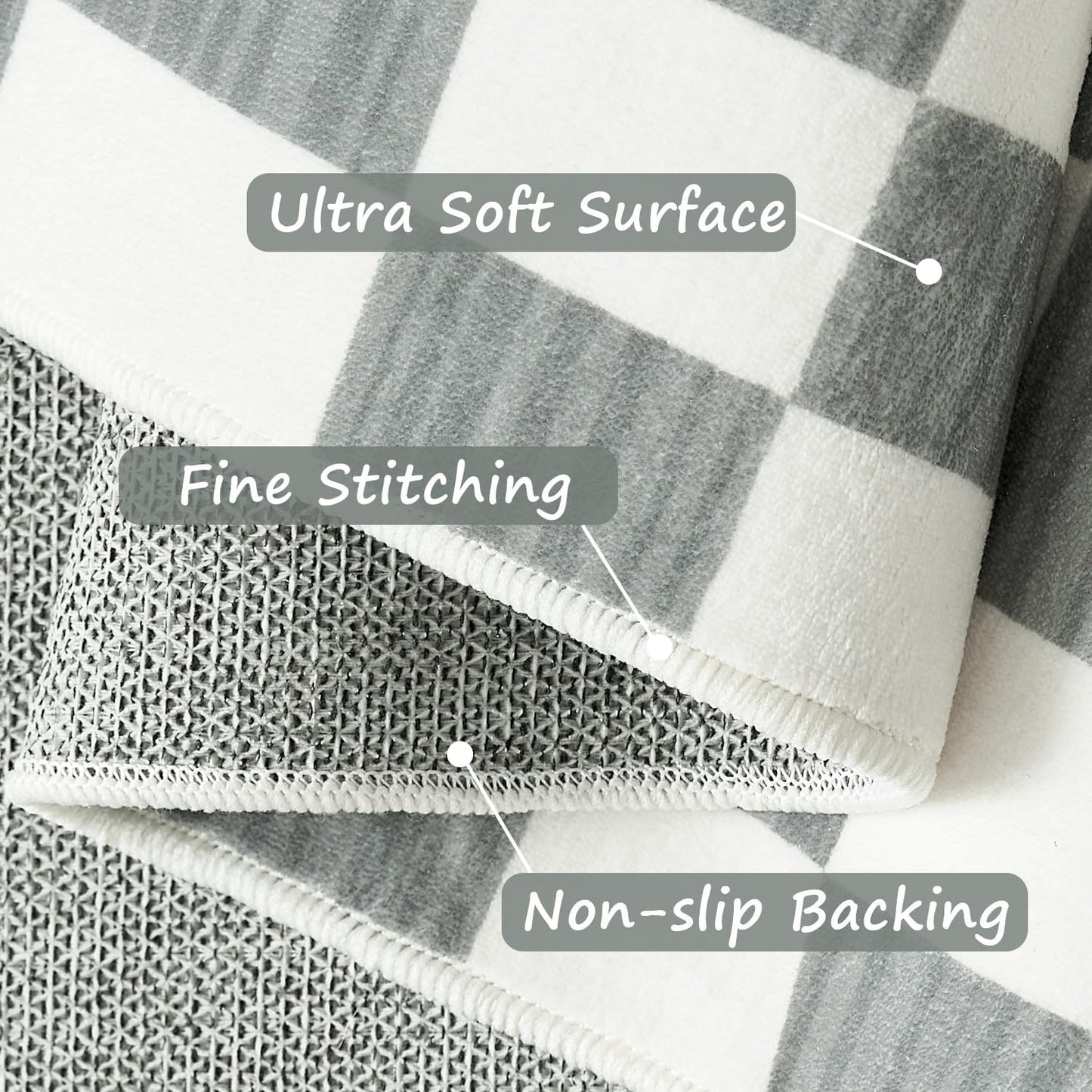 jinchan 2x3 Kids Area Rug Washable Indoor Entryway Doormat Modern Checkered Geometric Lattice Small Rug Non Slip Soft Carpet for Nursery Room Bedroom Bathroom Home Grey