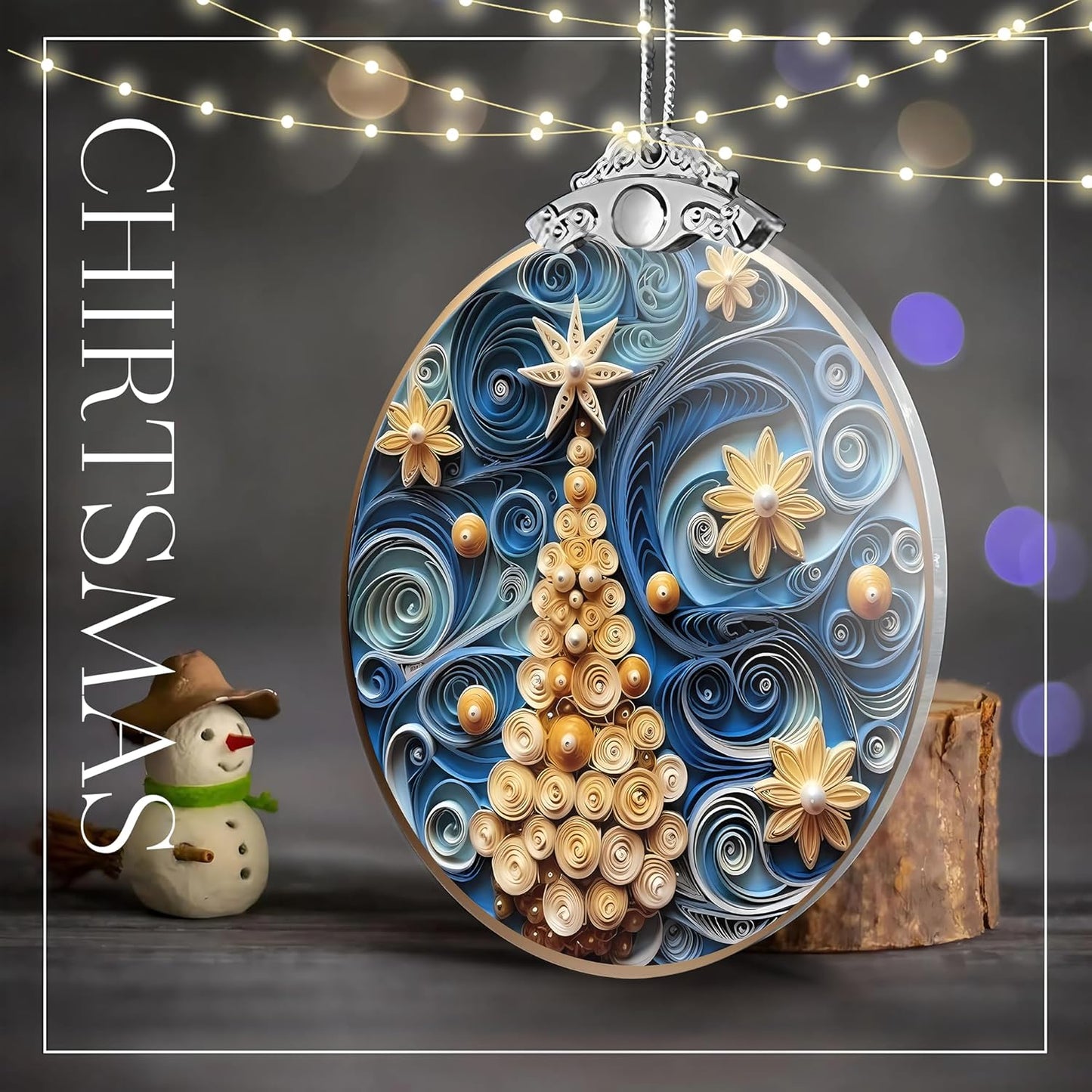 2025 Christmas Ornament, Stained Glass Effections, Christmas Tree 4 Inch Acrylic Ornament Art, White Elephant Gifts Car Interiors Decors, Christmas Decor (Quilling Tree 2)