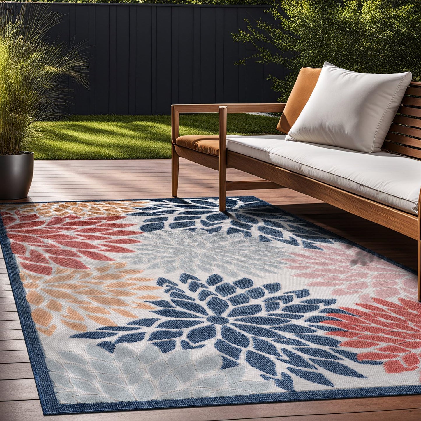Beverly Rug Outdoor Rug 8x10 Modern Floral Tropical Area Rugs for Indoor and Outdoor Patio Easy to Clean Non Shedding Living Room Porch Garden Washable Outside Carpet (8 x 10 Multicolor)