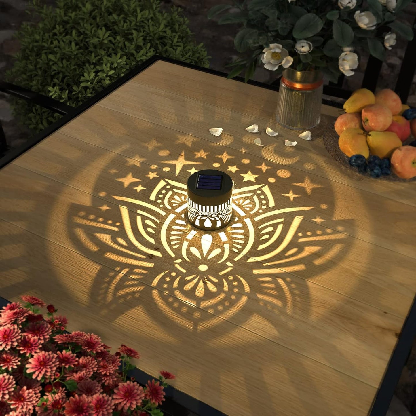 4 Pack Solar Fence Lights Metal Solar Powered Outdoor Wall Deck Lights Lotus Theme Waterproof Fence Light for Garden Post Patio Backyard Yard Decor (Lotus, 4 Pack)