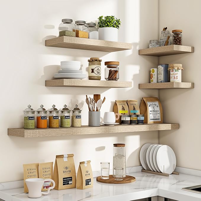 48 Inch Floating Shelves, 3D Textured Wood Grain, 48"x9.25"x1.5" Inch Deep Floating Shelves for Wall, Wooden Shelves for Bathroom, Bedroom, Living Room, Vintage White Oak