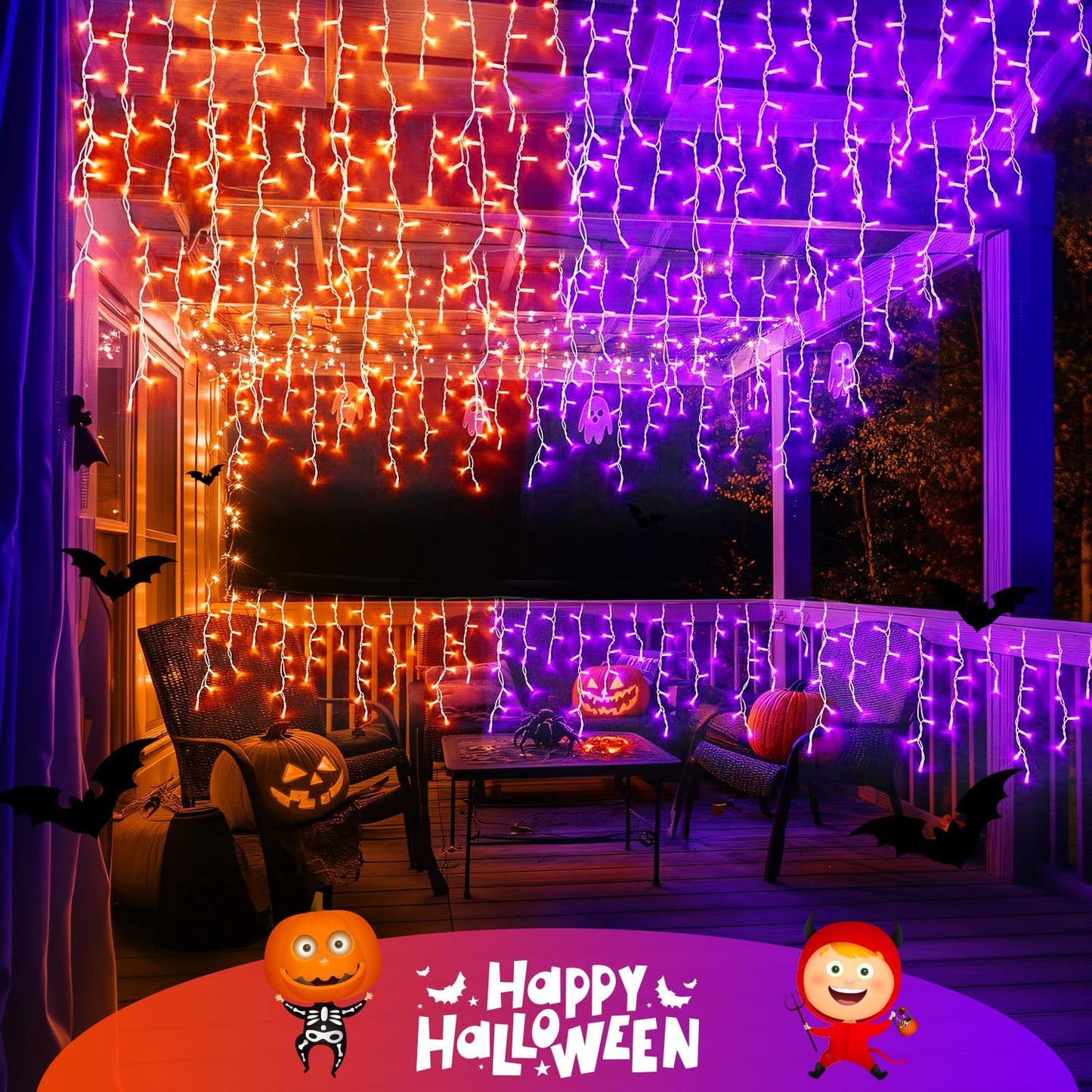 JMEXSUSS 400 LED Color Changing Halloween Lights Outdoor, 38.8ft Orange to Purple Halloween Icicle Lights with Remote, Waterproof String Light Plug in for Outdoor Indoor Party Decor