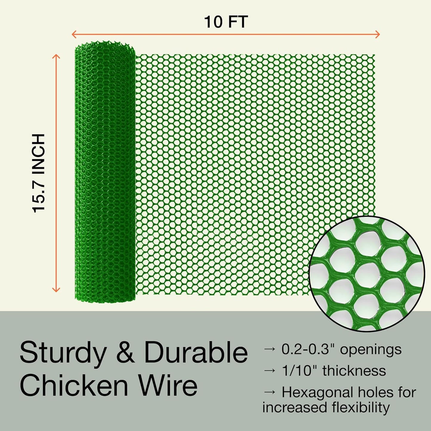MaPorch Plastic Wire Mesh Fence - Green, 15.71" x 10 ft - Plastic Chicken Wire Fencing for Dogs, Rabbits & Poultry - Chicken Netting - Snake Barrier - Balcony Netting for Pets - Balcony Cat Barrier