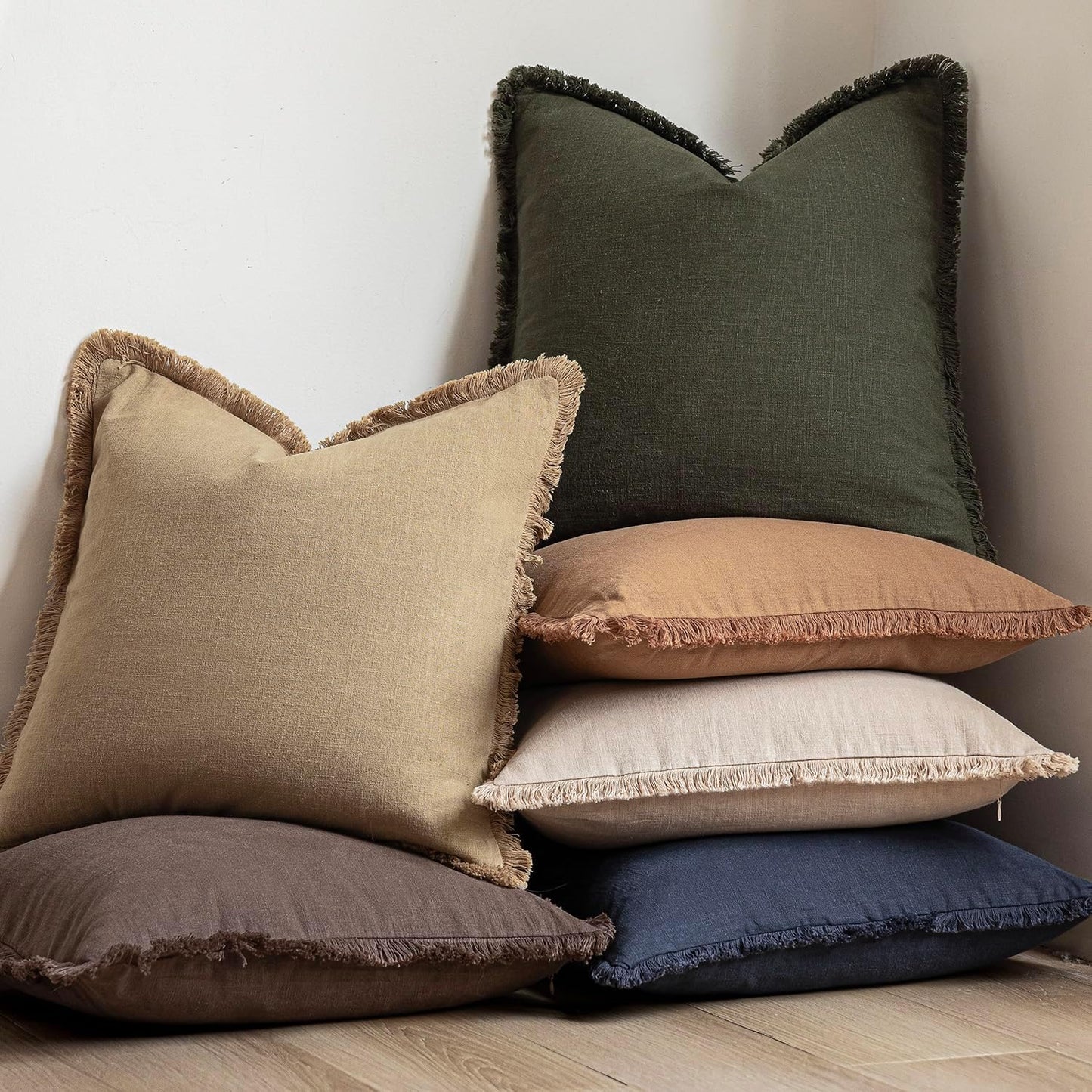 Foindtower Set of 2 Decorative Linen Fringe Throw Pillow Covers Farmhouse Cushion Cover with Tassels Lumbar Accent Pillowcase for Bed Couch Living Room Home Bedroom Decor,12×24 Inch,Light Khaki Taupe