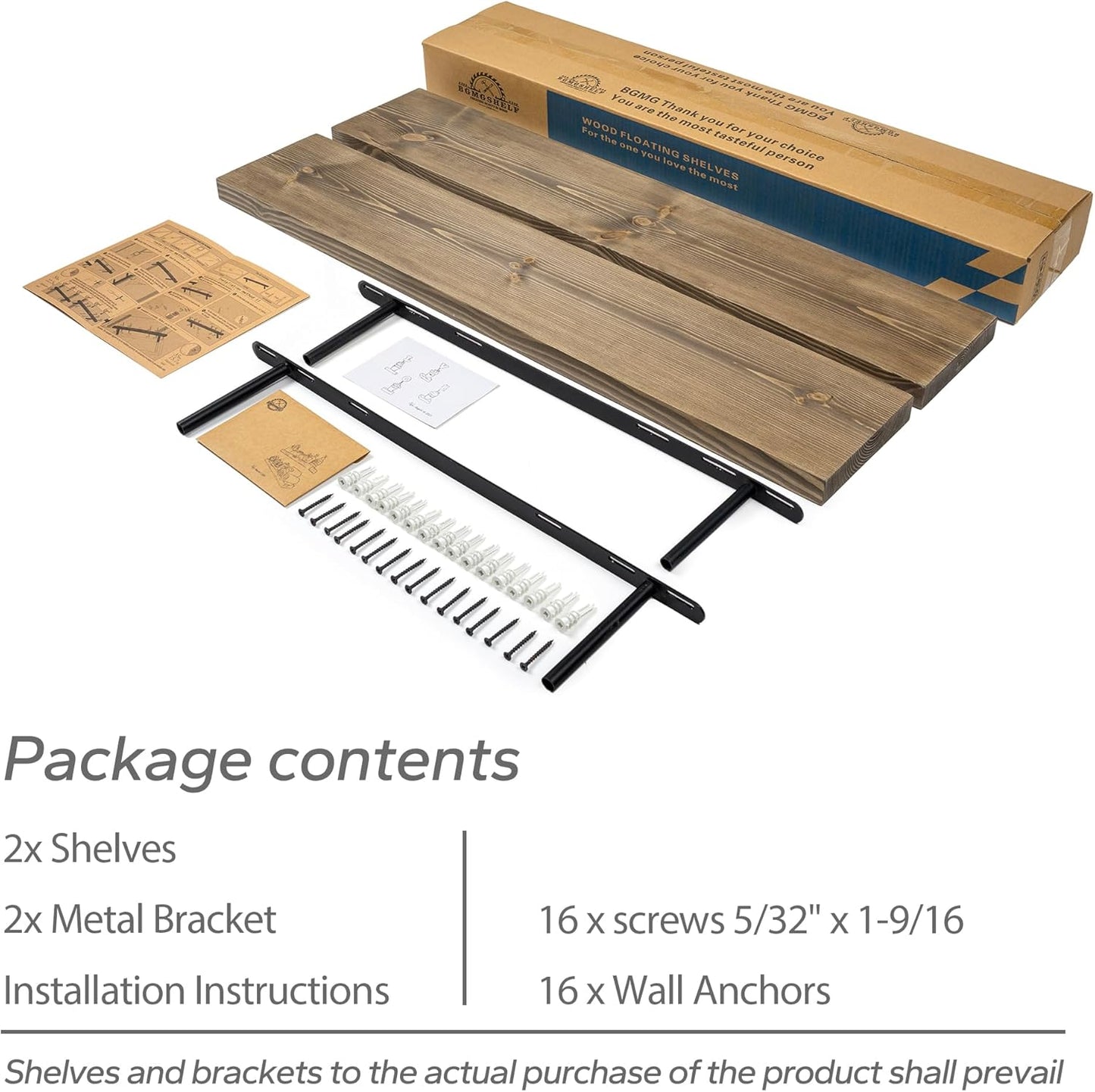 BGMG Wood Floating Shelves for Wall 36 inch Set of 2,Rustic Wooden Wall Mount Shelves for Bathroom Living Room Bedroom Kitchen Farmhouse -36x 6.7 x1.25 inch- Walnut Color