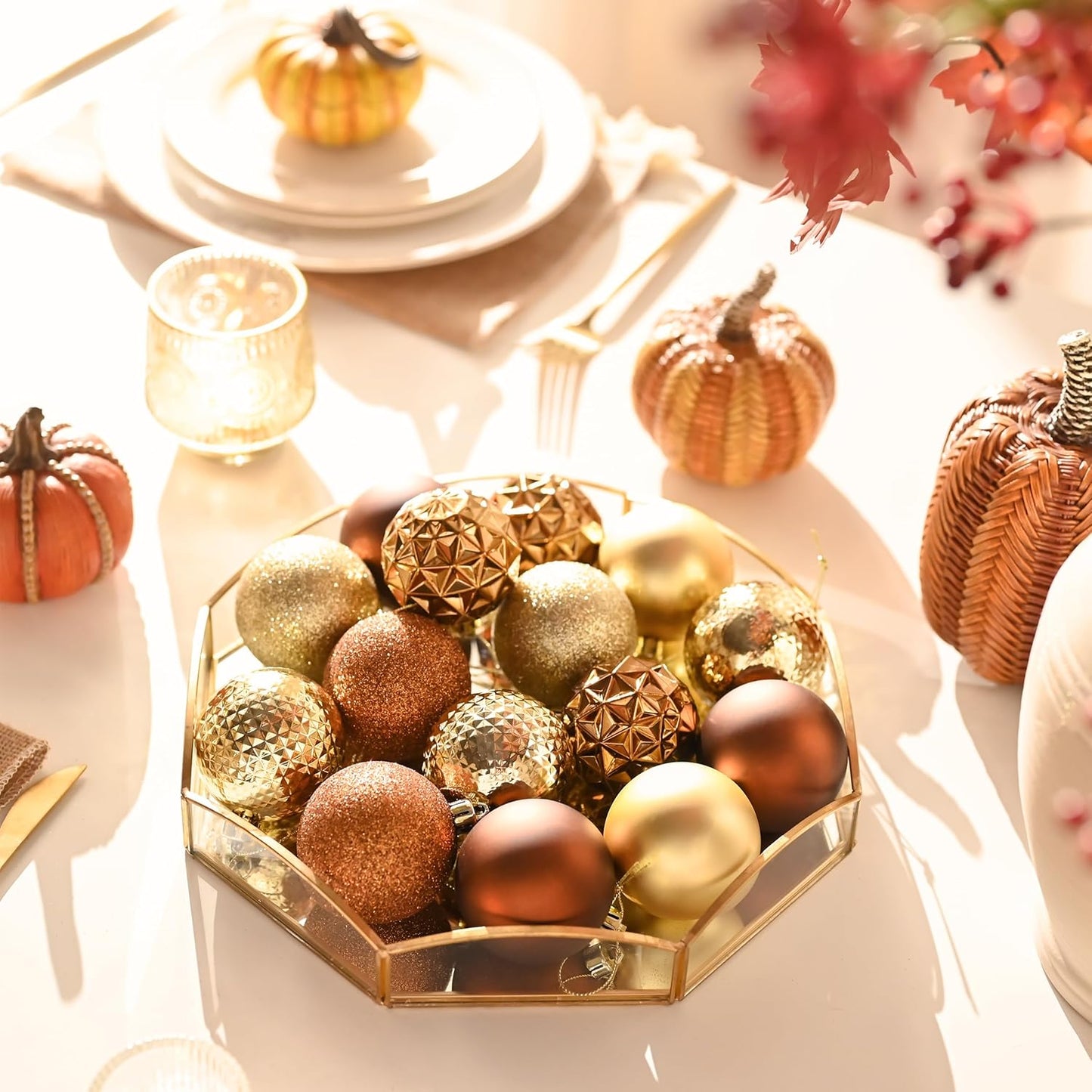 Valery Madelyn Christmas Tree Decorations Ornament Set for Fall Halloween, 50ct 2.36 Inches Bronze Copper Gold Shatterproof Christmas Ball Ornaments Hanging Xmas Holiday Party Decor