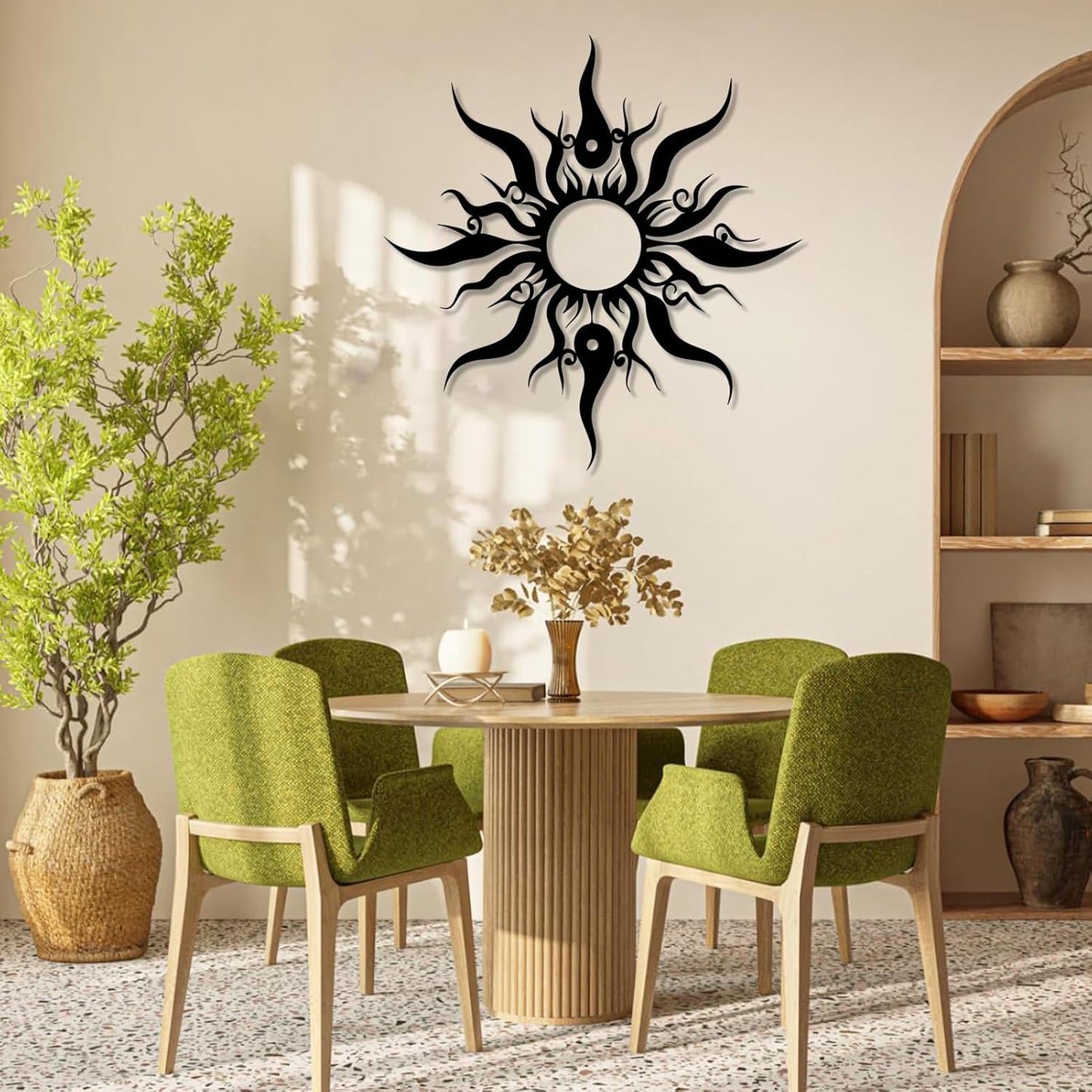 Hotuijxca Metal Wacky Sun Wall Art, Wacky Sun Metal Decor for Livingroom, Bedroom (Silver, 19"x18"/47x45cm, metal wall art)