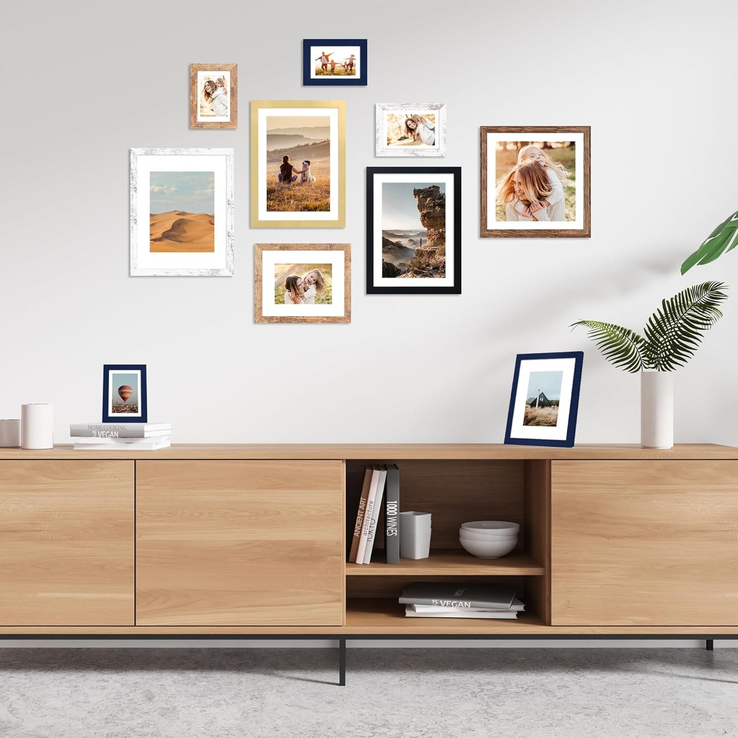 4x6 Picture Frame Set of 4, 4 x 6 Wood Photo Frames with Mat for 3.5x5, Natural Wooden Frame with Real Glass Cover for Wall and Tabletop Display,Brown