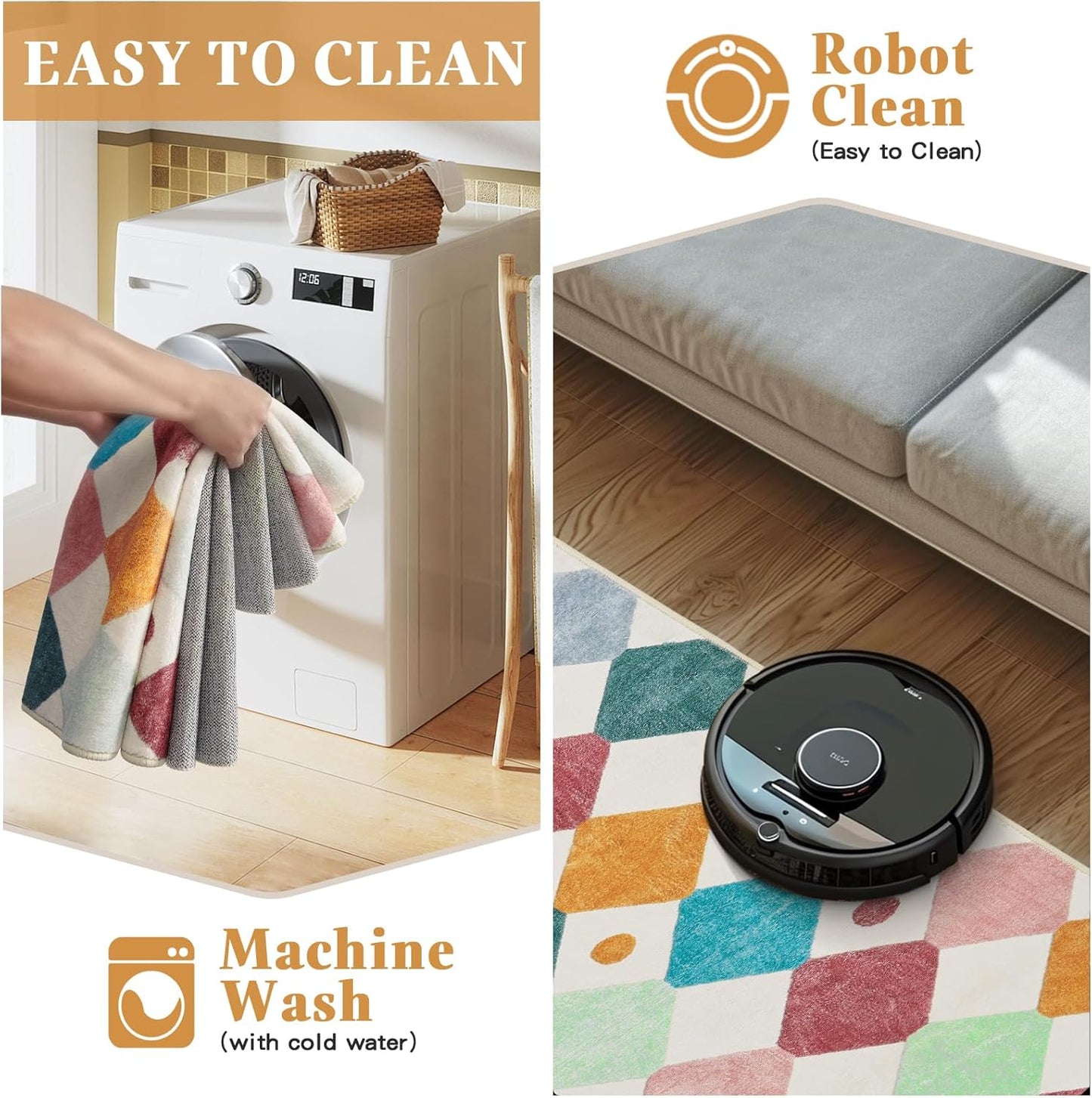 jinchan Kids Rug for Classroom 8ft Radius Corner Washable Area Rug Modern Colorful Quarter Circle Rug Soft Non-Slip Carpet for Nursery Playroom Daycare Reading Nook Living Room Confetti on Cream