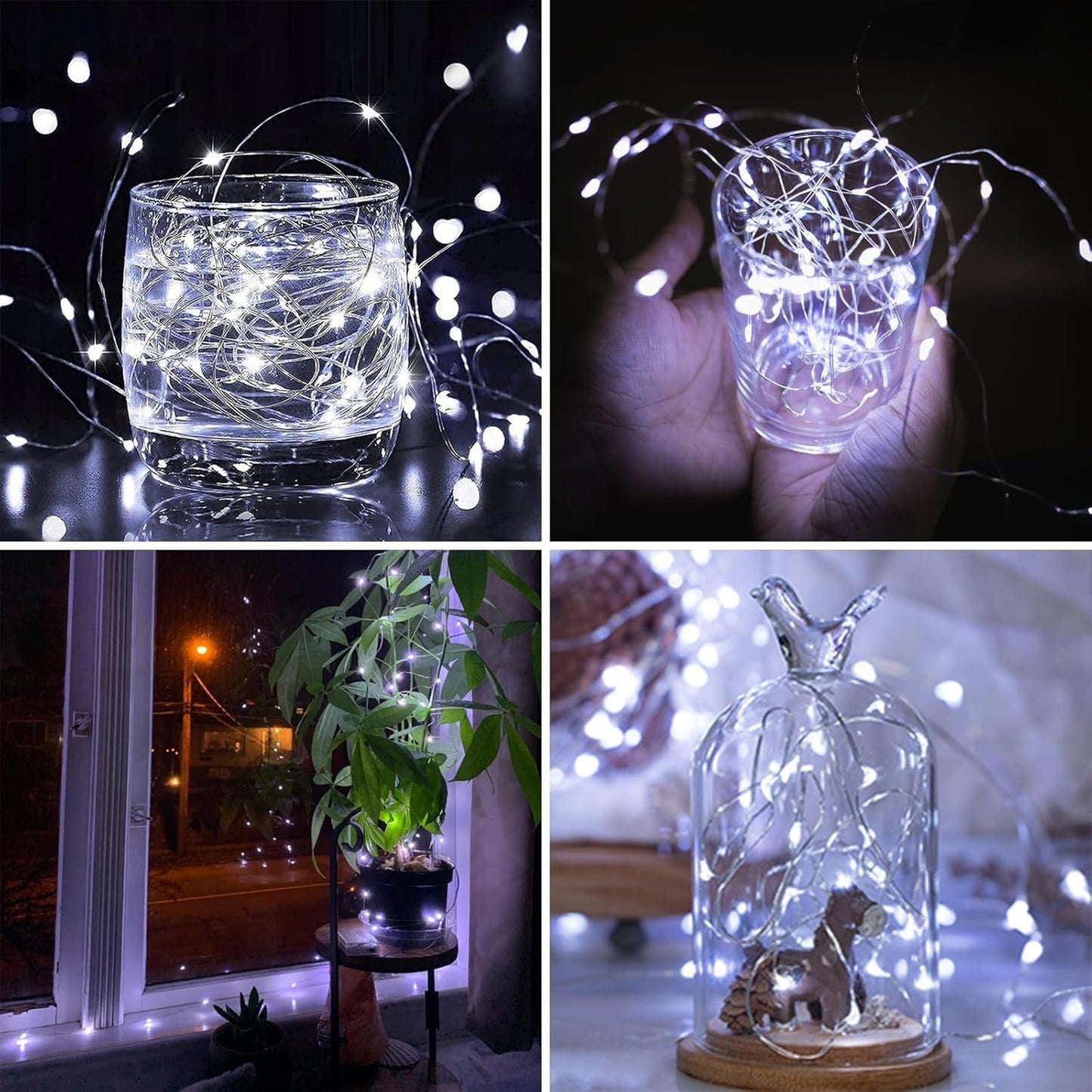 4 Pack 60LED Battery Operated Fairy Lights with Remote, 8 Modes LED String Lights with Timer, Dimmable, Memory Function, Waterproof Twinkle Fairy Lights for Outdoor Indoor Christmas Decor(Cool White)