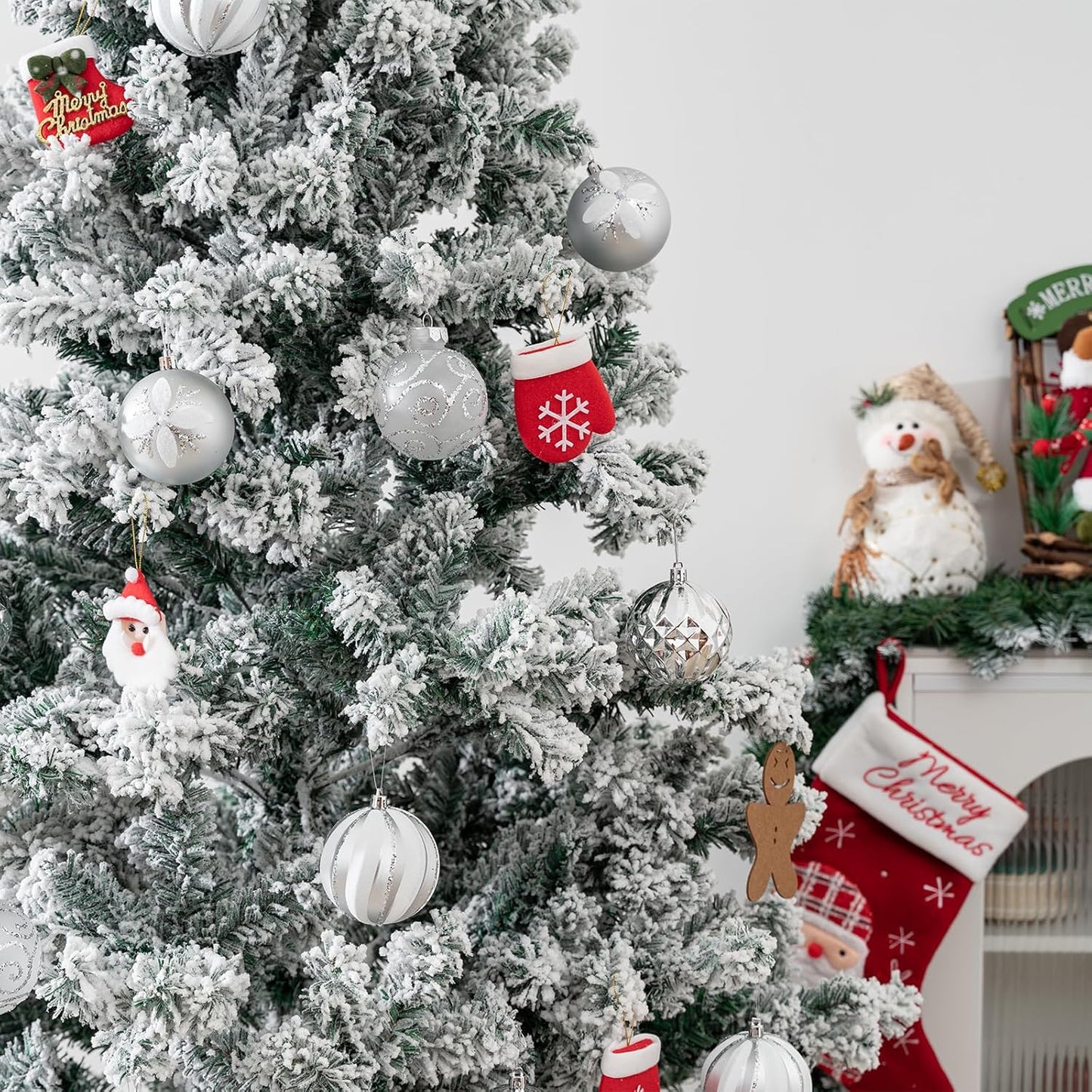 16Pcs Christmas Ball Ornaments Set, 3.15" Shatterproof Christmas Ornaments, Luxury Glitter Hanging Ornaments for Xmas Tree, Xmas Holiday, Party, Wedding (Silver)