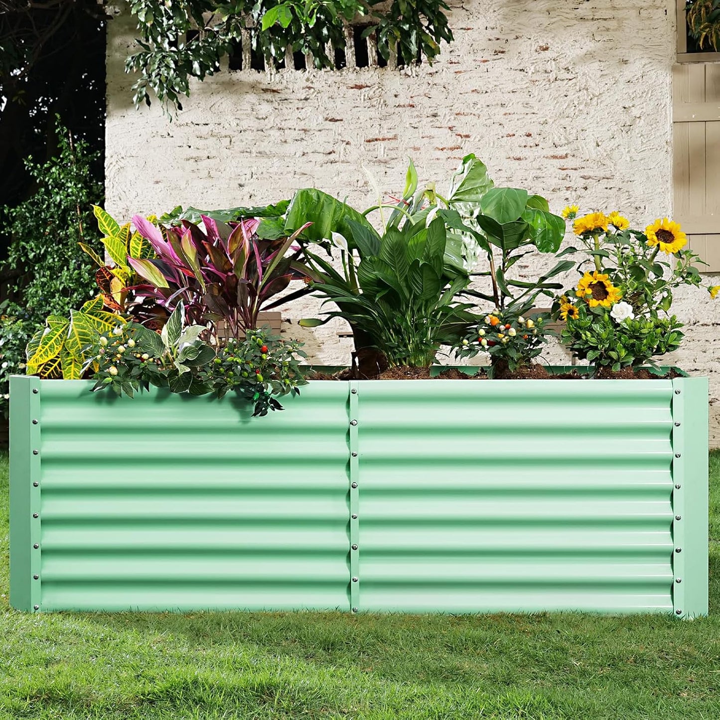 Land Guard 8x4x2ft Galvanized Raised Garden Bed, Planter Boxes Outdoor, Raised Garden Beds Outdoor for Vegetables, Flowers, Herbs, 479 Gallons, Lime Green…
