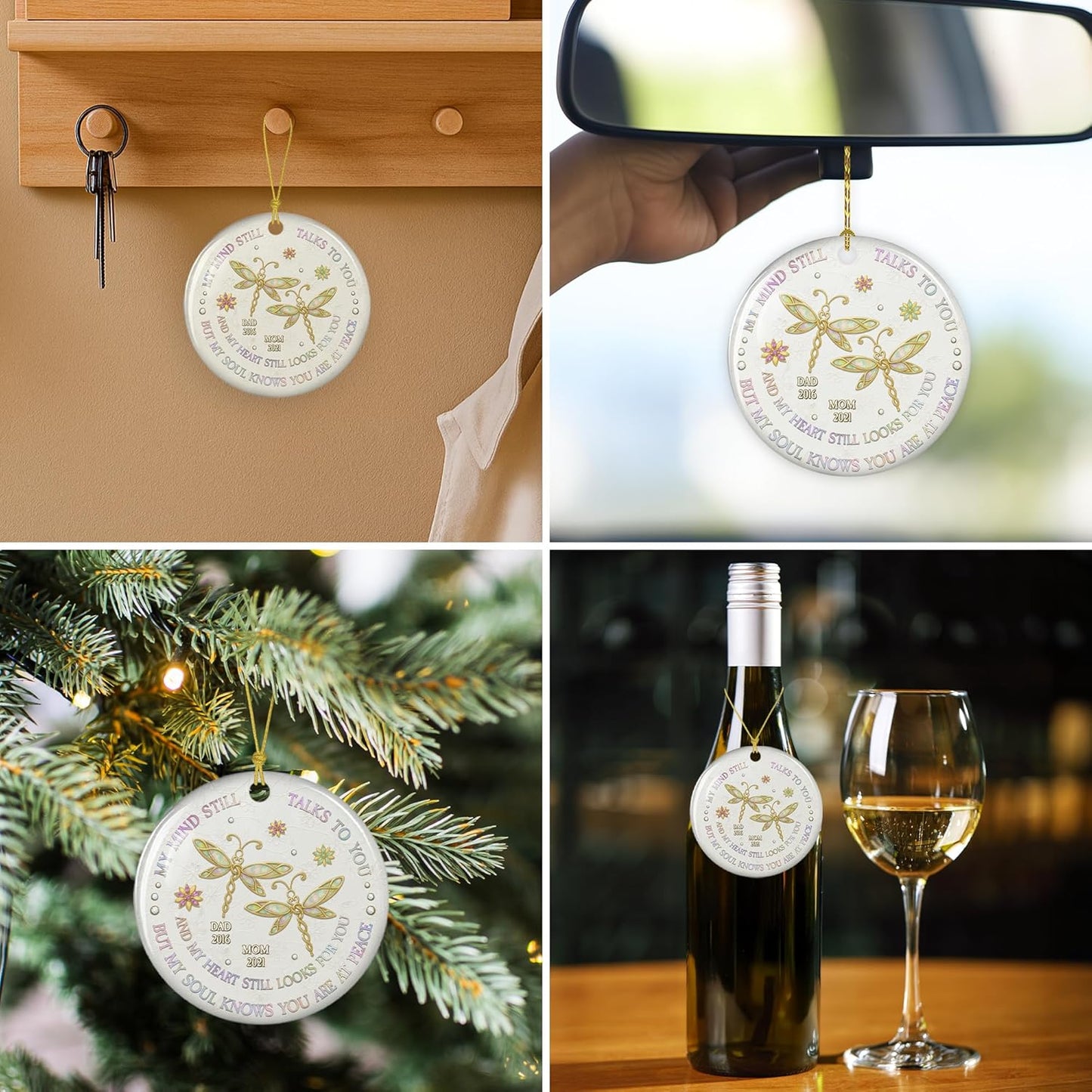 Memorial Ceramic Ornament Personalized Butterfly My Mind Still Talks to You - Custom Name Christmas Remembrance Ornament for Loss of Loved Ones Memory of Mom Dad in Heaven Sympathy Gift