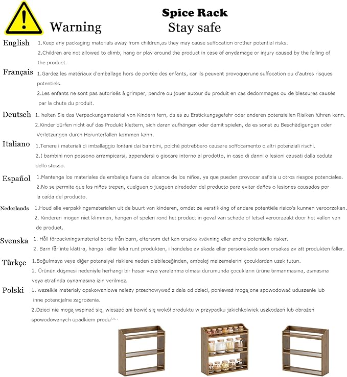 Spice Rack Wall Mounted, Spice Organizer for Counter, Bamboo Spice Storage Holder for Kitchen Cabinet, Pantry (Spice Jars Not Included, Natural)