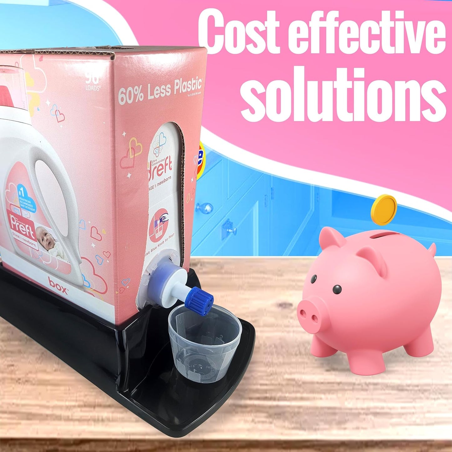 Skywin Laundry Detergent Holder For Eco Box Laundry Soap Dispenser - with Easy-to-Store Package - Less Plastic Liquid Detergent Dispenser (Black)