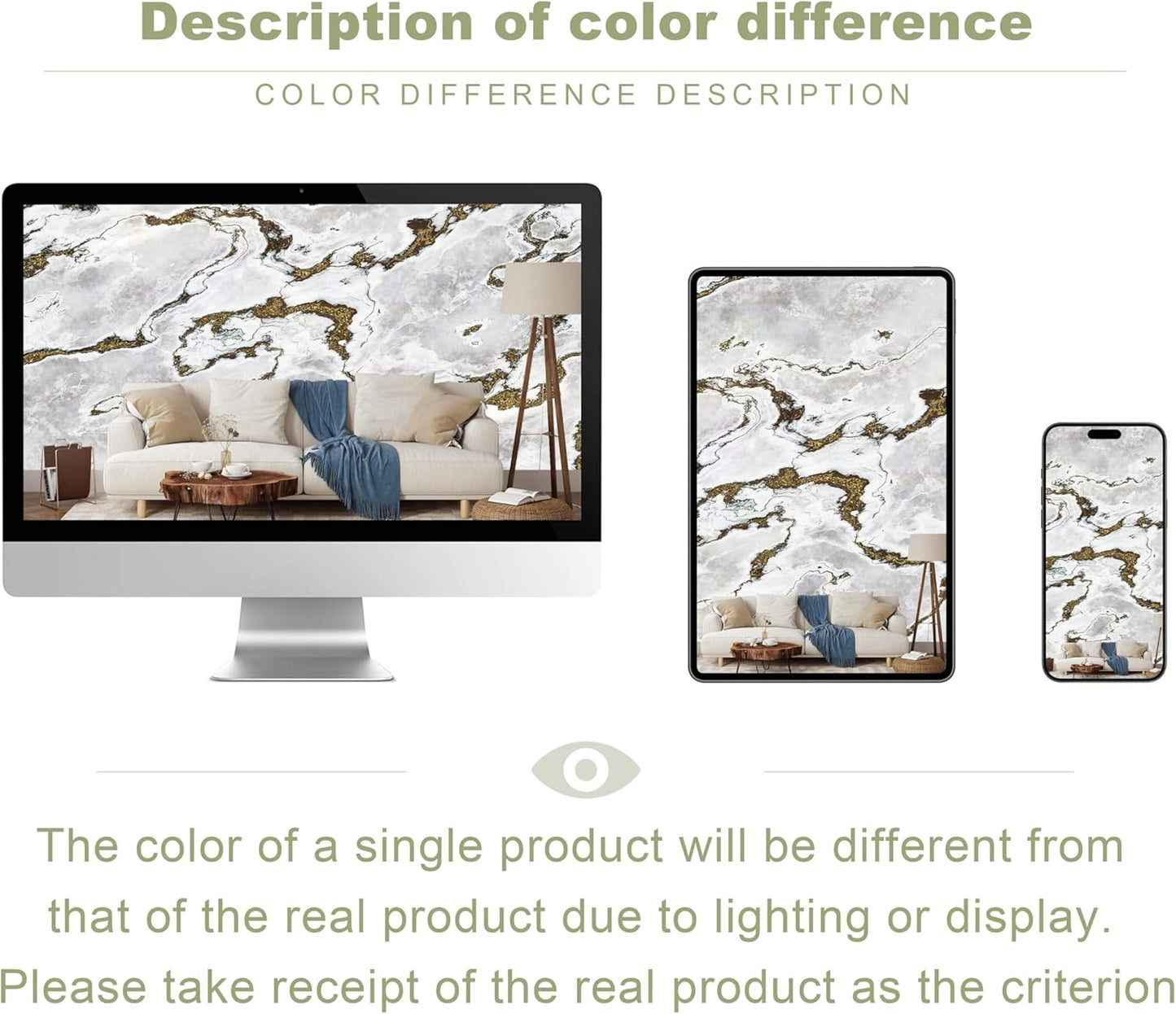 Marble Wallpaper Large Abstract Gold Wall Mural for Bedroom Living Room Office(Not Peel and Stick)