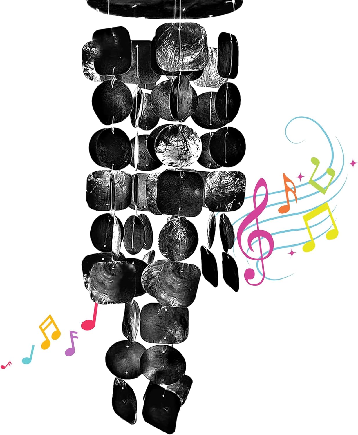 Bellaa 24995 Wind Chimes Outdoor, Garden Decorations, Musical, Indoor/Outside Windchimes, Beach, Ocean Breeze, Gifts for Mom, Gift for All Occasions, Capiz Sea Glass Shells Wood 27 inch Black