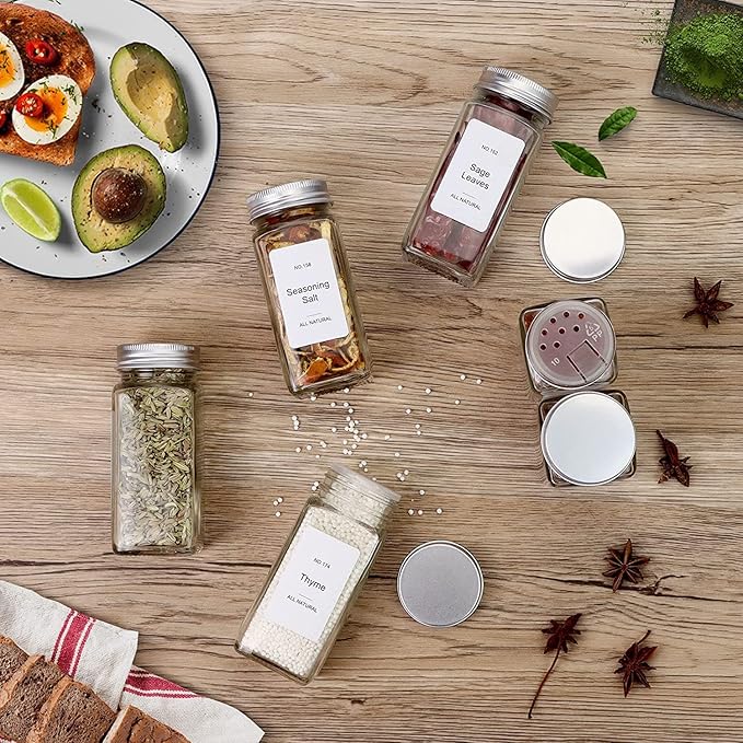 Spice Drawer Organizer with 20 Spice Jars,216 Labels,25 Non-slip Rubber, Bamboo 4 Tier Seasoning Rack Tray Insert for Kitchen Drawers,Cabinets,Countertop,11" Wide x 15.8" Deep