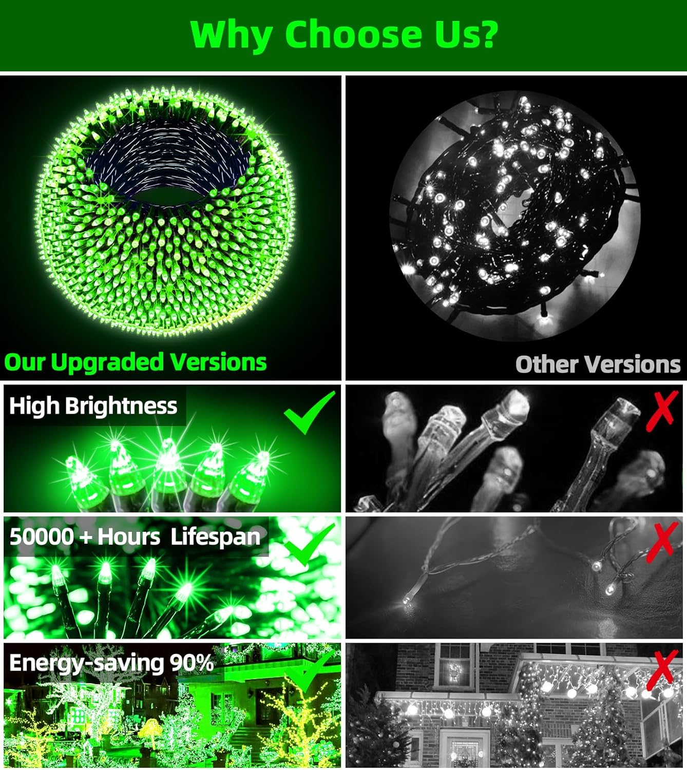 300LED Christmas Lights Outdoor Indoor Use, 12 Lighting Modes 75ft Christmas Tree Lights with Timer, Dimmable Plug in Green LED StringLights Waterproof for Yard Tree Wedding Party Holiday Green