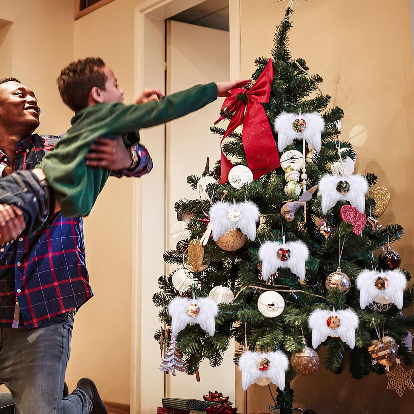 Personalized Christmas Ornaments 2025, Angel Wings Custom Photo Text Hanging Ornament Customized Christmas Tree Decorations Gift for Family, Kids, Friends, Couples, Wedding