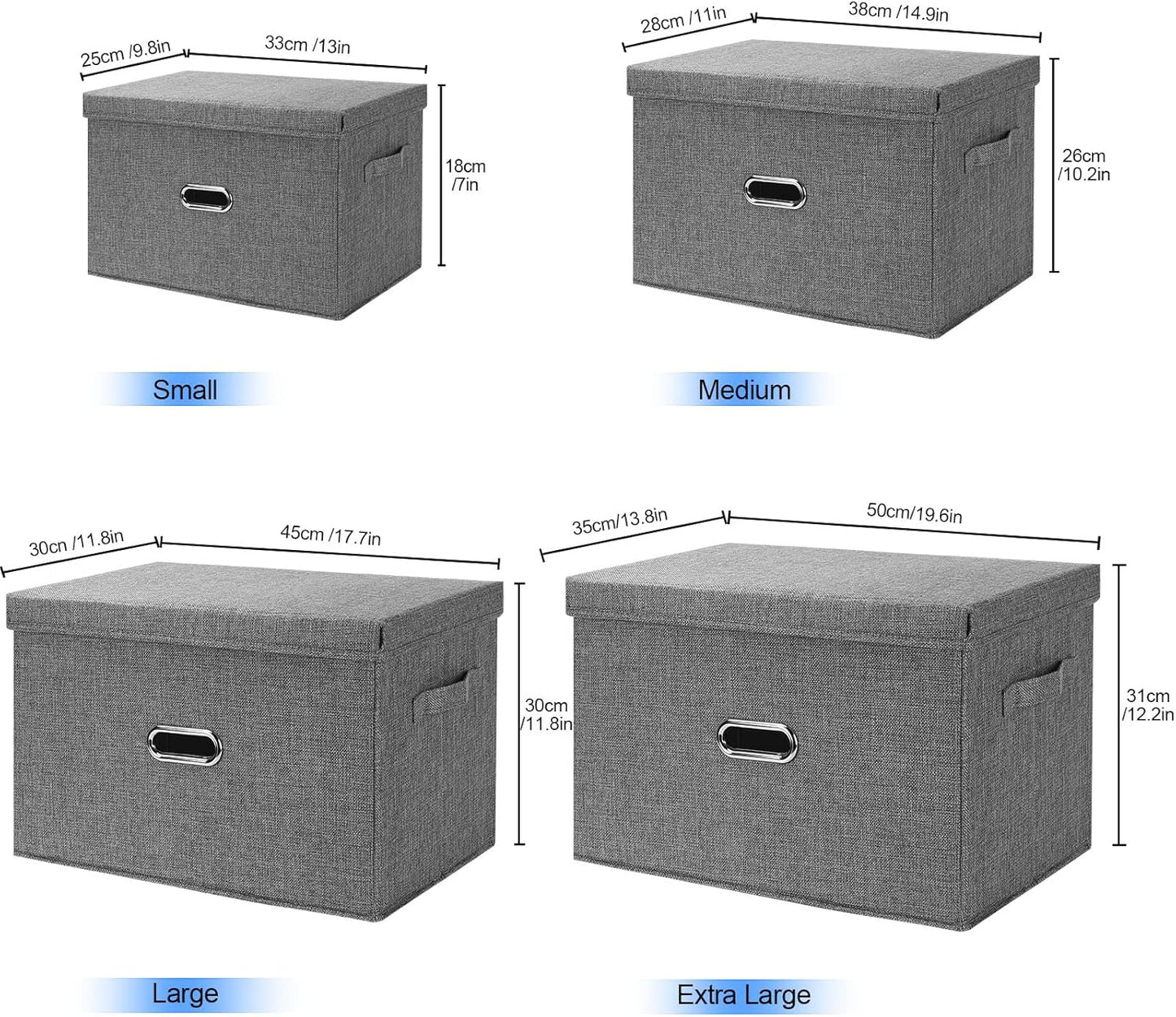 Large Linen Fabric Foldable Storage Bins with Removable Lid and Handles, Washable Storage Box Organizer Containers Baskets Cube with Cover for Bedroom,Office(Cream, Medium(2-Pack))