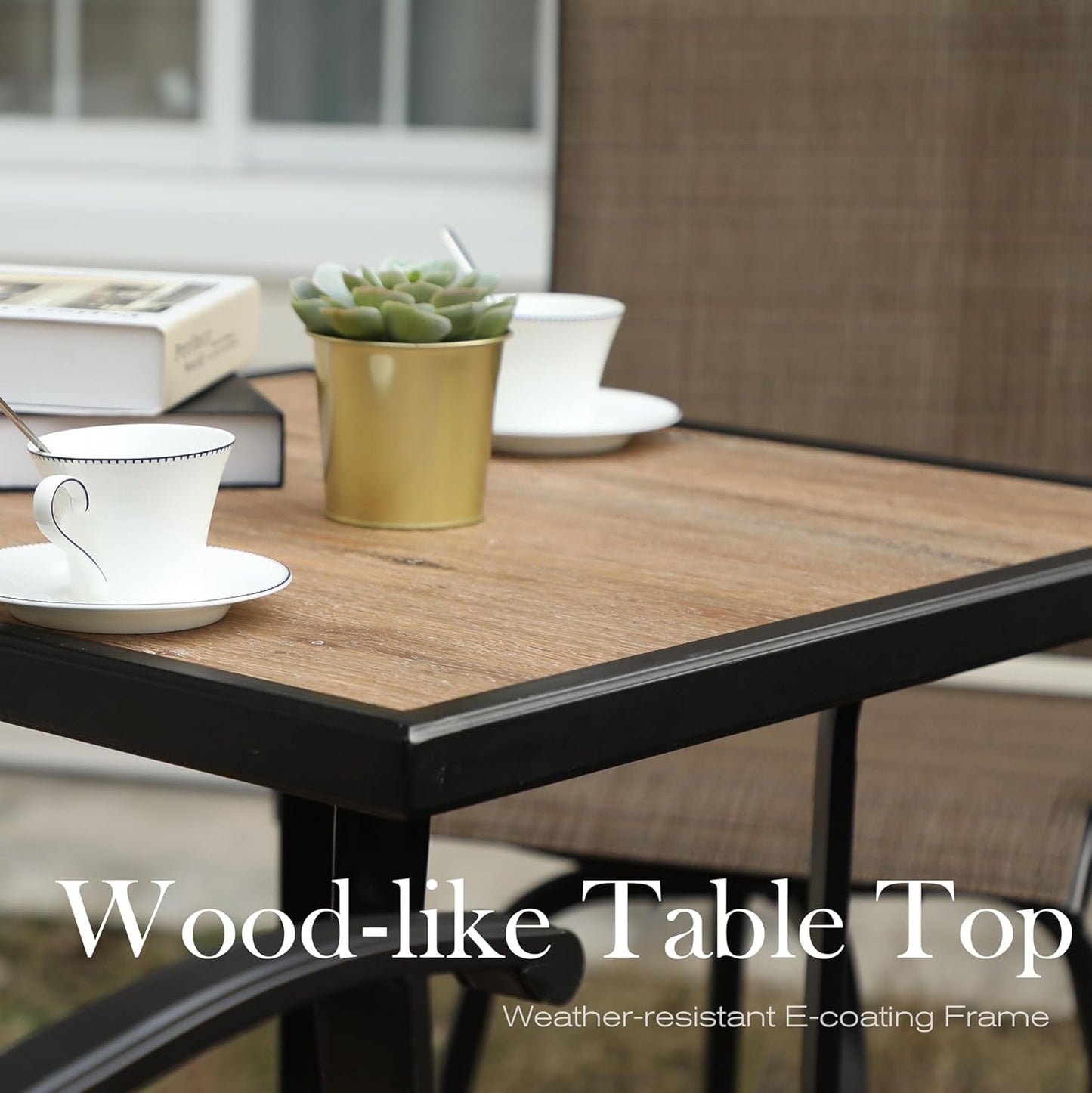 Sophia & William Outdoor Bar Set, Patio Bar Table & Chairs Set, Bar Height Patio Set - 2 x Swivel Bar Chairs(Brown), 1 x Square Bar Table(Wood-Like)