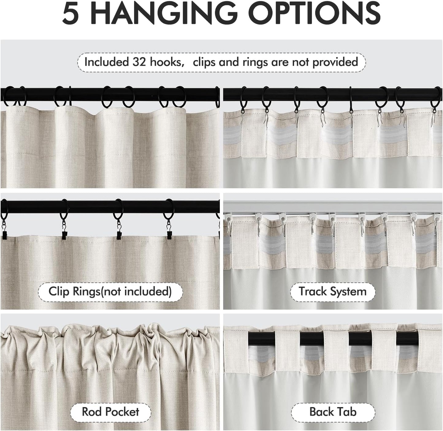 MIULEE 100% Blackout Curtains 108 Inch Long 2 Panels Set for Bedroom, Thick Luxury Faux Linen Black Out Curtain Room Darkening Back Tab Pleat Window Textured Drapes with Hooks for Living Room, Birch