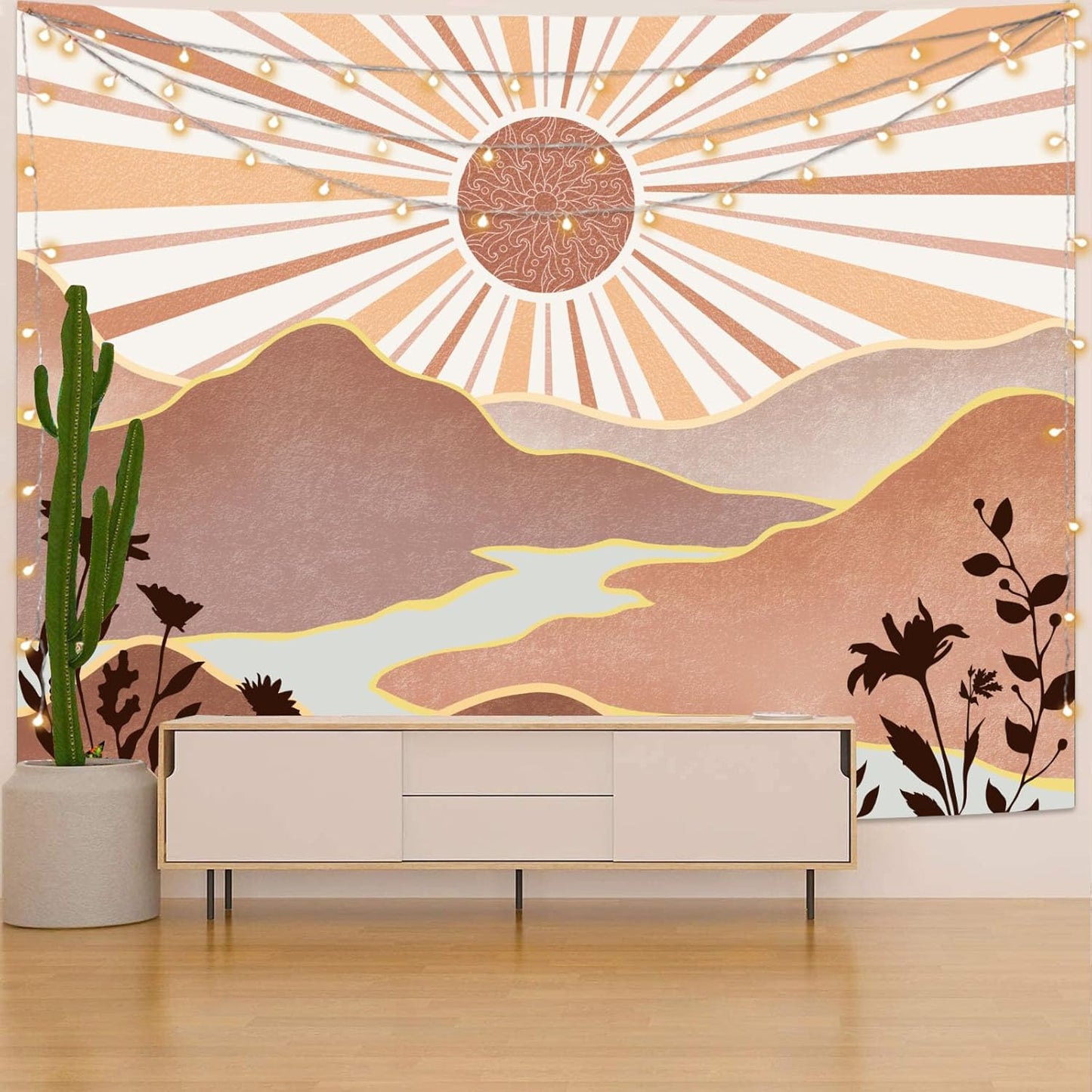 Lunerfex Boho Sun Tapestry Sunset Wall Tapestry, Mountain Tapestries for Bedroom 80s Tapestries Wall Hanging for Bedroom Living Room Decor Boho-1 70"x90"