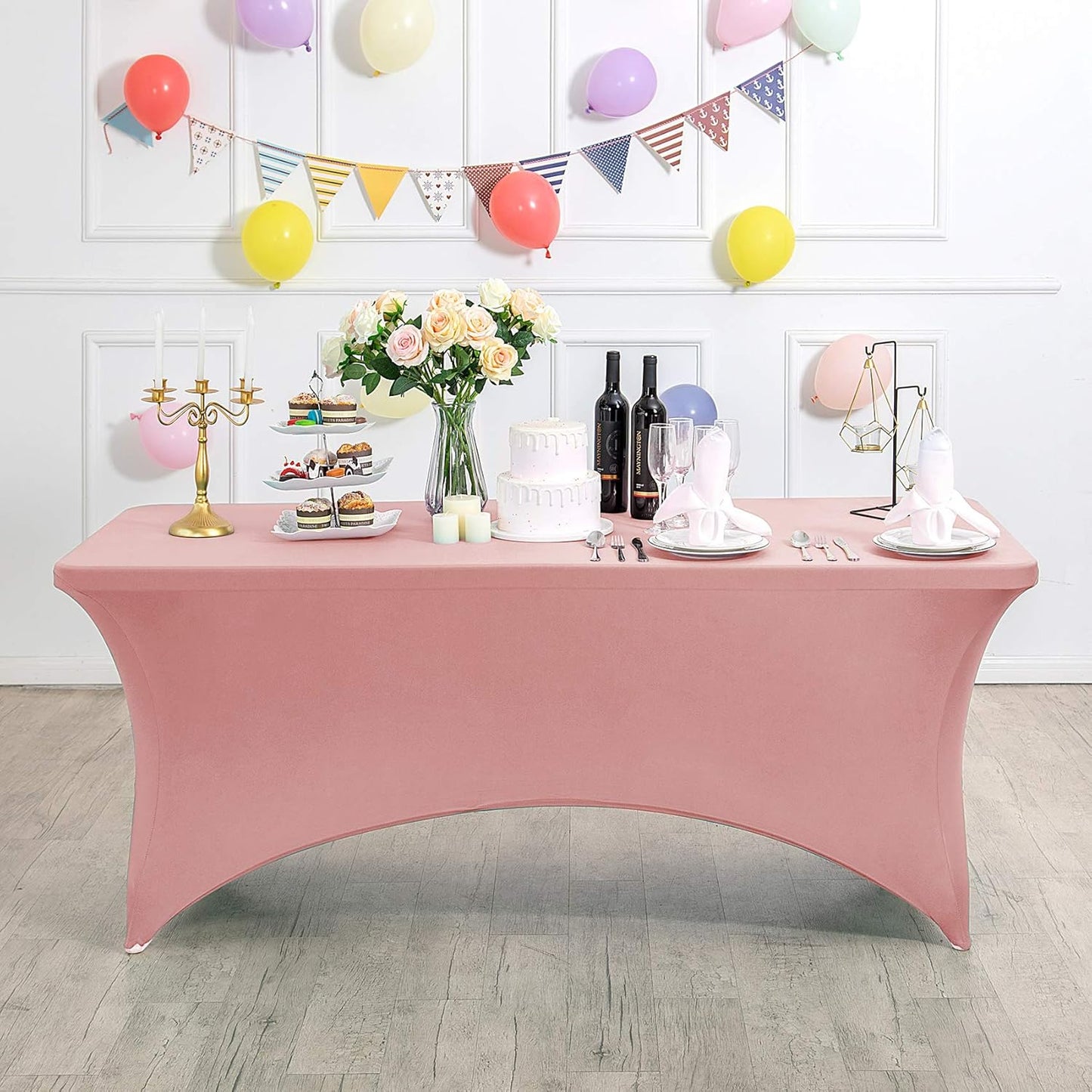 Spandex Table Cover for 6Ft or 4fT or 8ft Table Universal Fitted Stretch Tablecloth for Party, Banquet, Wedding and Events-Dusty Pink