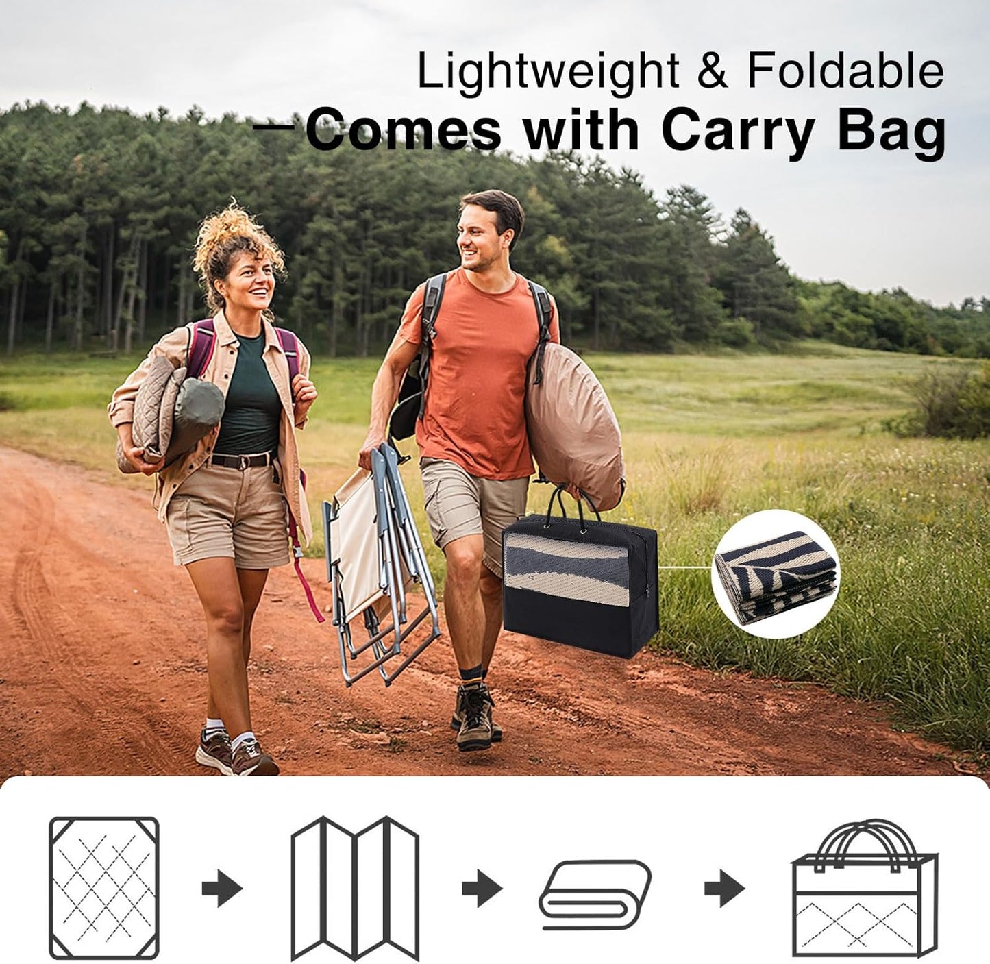 OLANLY Waterproof Outdoor Rug 5x8 ft, Reversible Outdoor Plastic Straw Rug with Leaf Pattern, RV Mat, Indoor Outdoor Carpet for Patio, Camping, Balcony, Deck, Backyard, Black & Beige