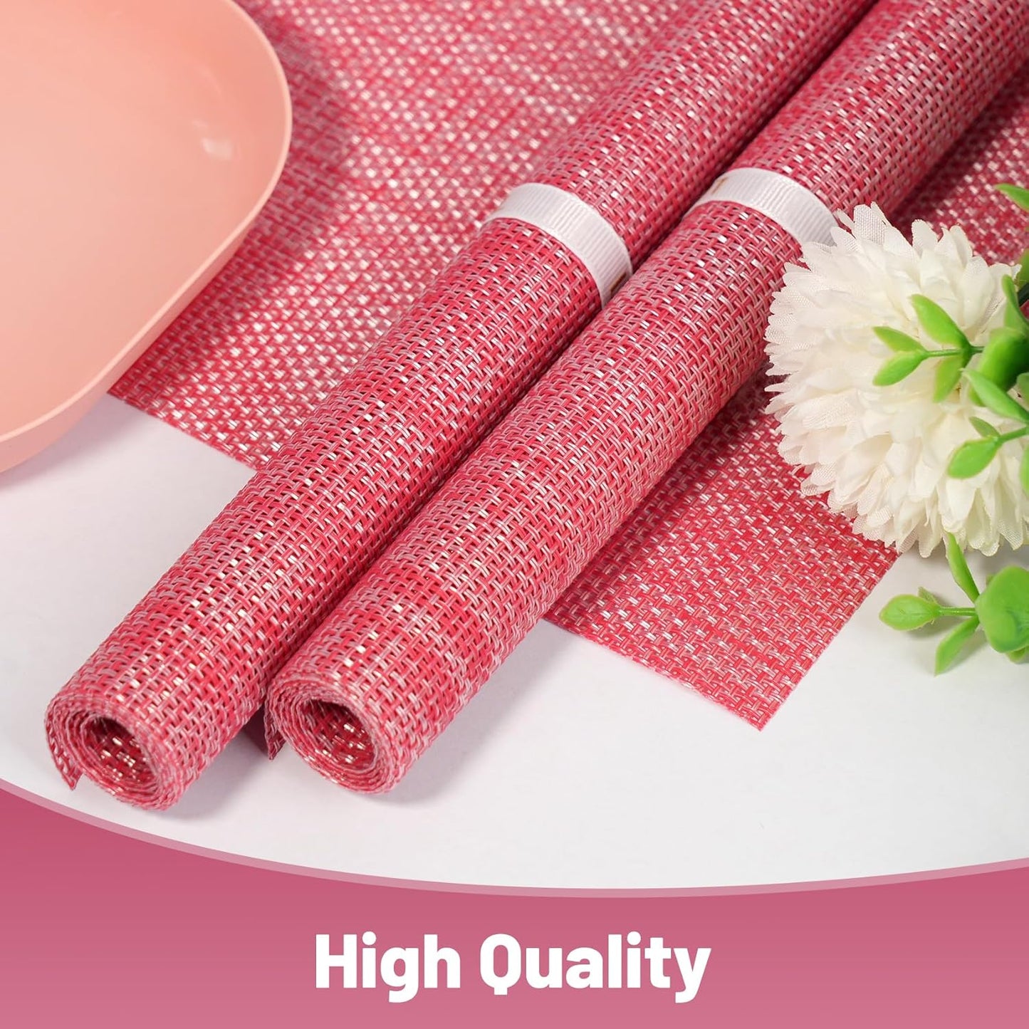 Placemats Set of 12,Non-Slip PVC Weave Table Mats Easy to Clean,Heat Resistant Place Mats for Kitchen Dining Table Decoration Indoor Outdoor,Red