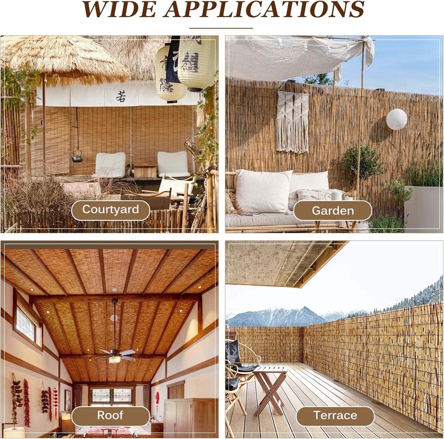 Natural Reed Fencing Rolls: Privacy Bamboo Fence 3/4/5/6ft High Roll Reed Screen, Decorative Bamboo Fencing for Outdoor Balcony Patio Garden Backyard,with Cable Zip Ties(Coffee, 3x10ft)