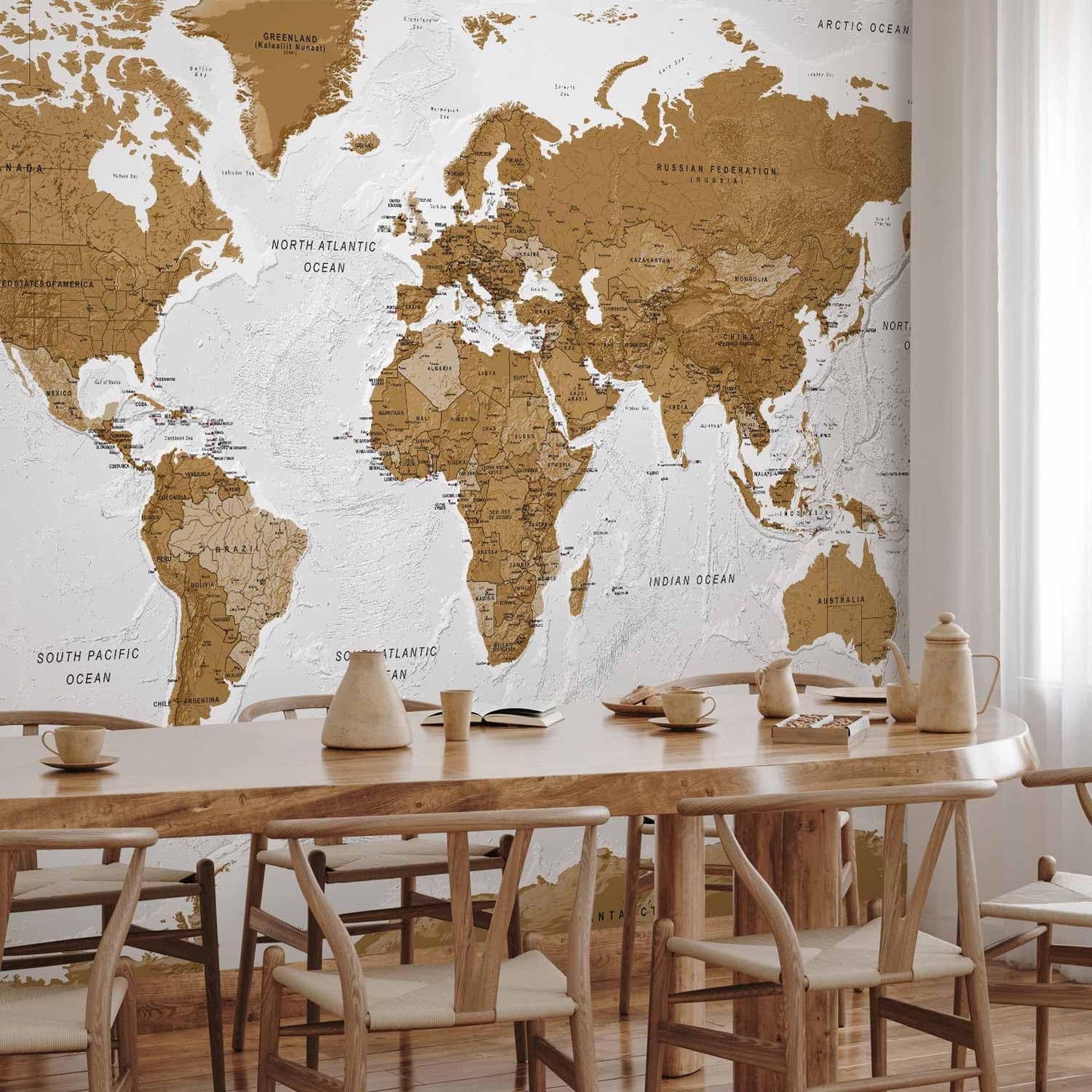 artgeist Wall Mural World Map 193x138 in - XXL Peel and Stick Self-Adhesive Wallpaper Removable Large Sticker Foil Wall Decor Print Picture Image Design Map of The World k-A-0093-a-a
