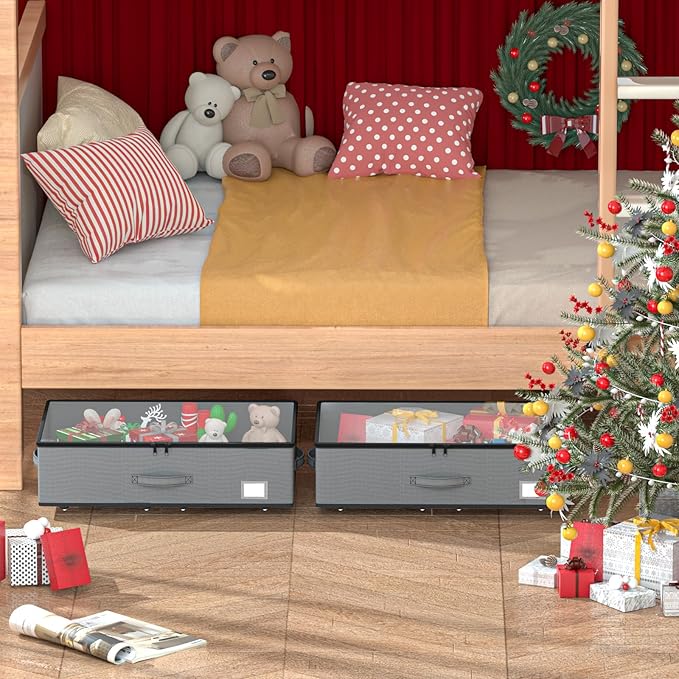 Under Bed Storage with Wheels, No Assemble Required 7.5 inches height Under Bed Storage bins,Large capacity Rolling Under bed Shoe Storage containers,dorm under bed storage drawers