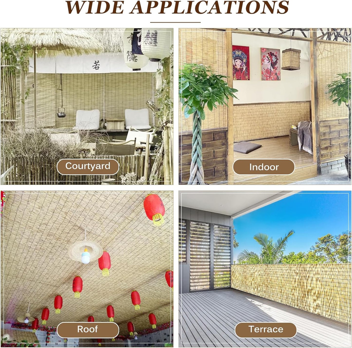 Natural Reed Fencing Rolls: Privacy Bamboo Fence 3/4/5/6ft High Roll Reed Screen, Decorative Bamboo Fencing for Outdoor Balcony Patio Garden Backyard,with Cable Zip Ties(Nature, 4x10ft)