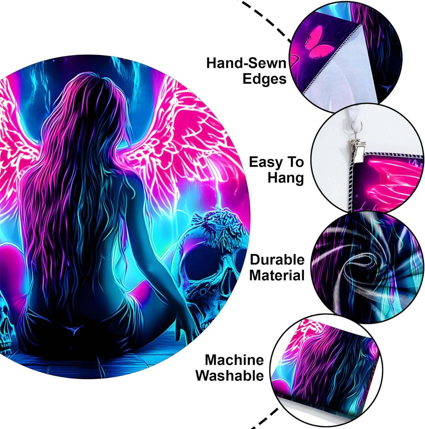 Blacklight Tapestry,WingTapestry Glow In The Dark,UV Reactive Black Light Upright Posters Wall Hanging for Bedroom Dorm Living Room Backdrop Decor (wing12, 79L" x 59W")