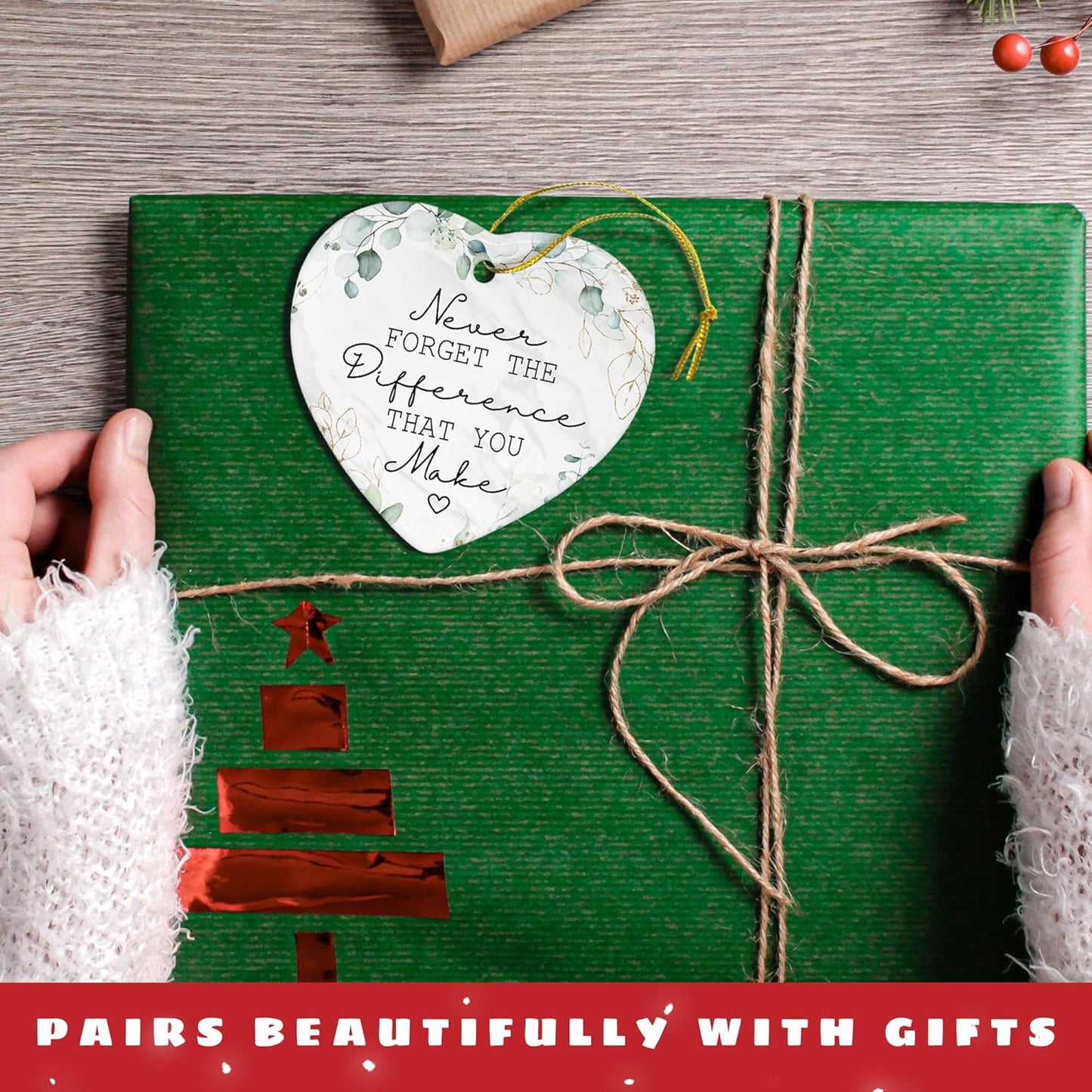 Thank You Gifts - Never Forget The Difference That You Make Ornament - Appreciation Gifts for Women, Boss, Coworker, Teacher, Nurse - Inspirational Farewell Going Away Gift - Ceramic Ornament