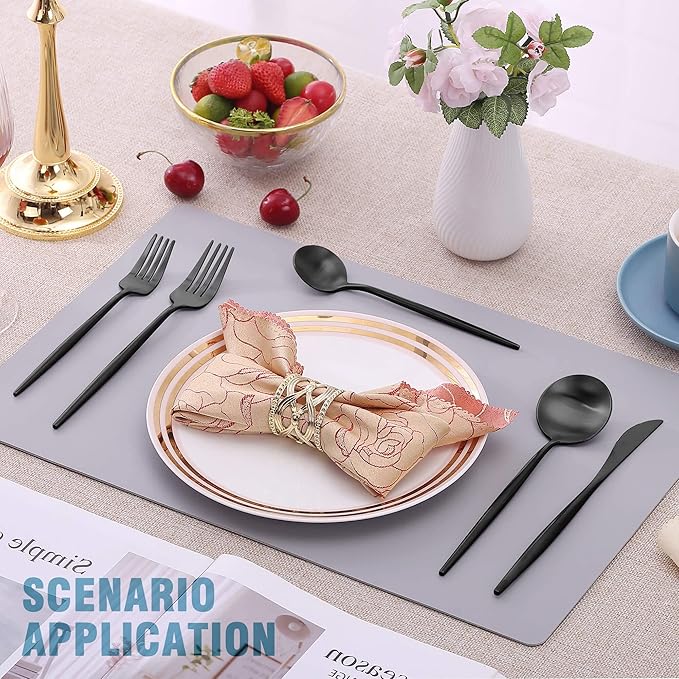 Matte Black Silverware Set for 4,Modern Stainless Steel Brushed Cutlery Set,20-Pieces Heavy Duty Flatware Set,Knives Spoons and Forks Set Utensils Set, Satin Finish, Dishwasher Safe